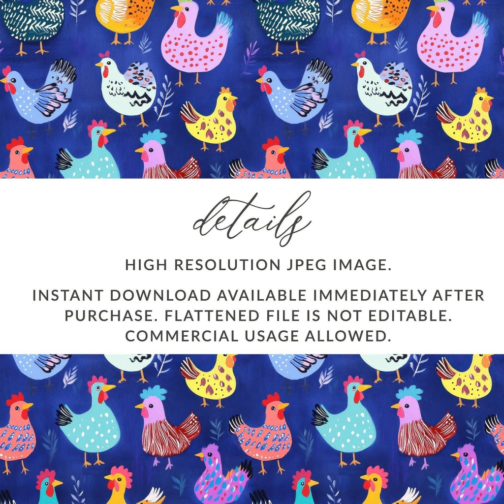 Chicken Digital Paper, Farmhouse Design, Colorful Chicken Pattern, Seamless Digital Download, Digital Paper Pack, Crafting Supplies, 2 JPEGs - Moore and Mountain