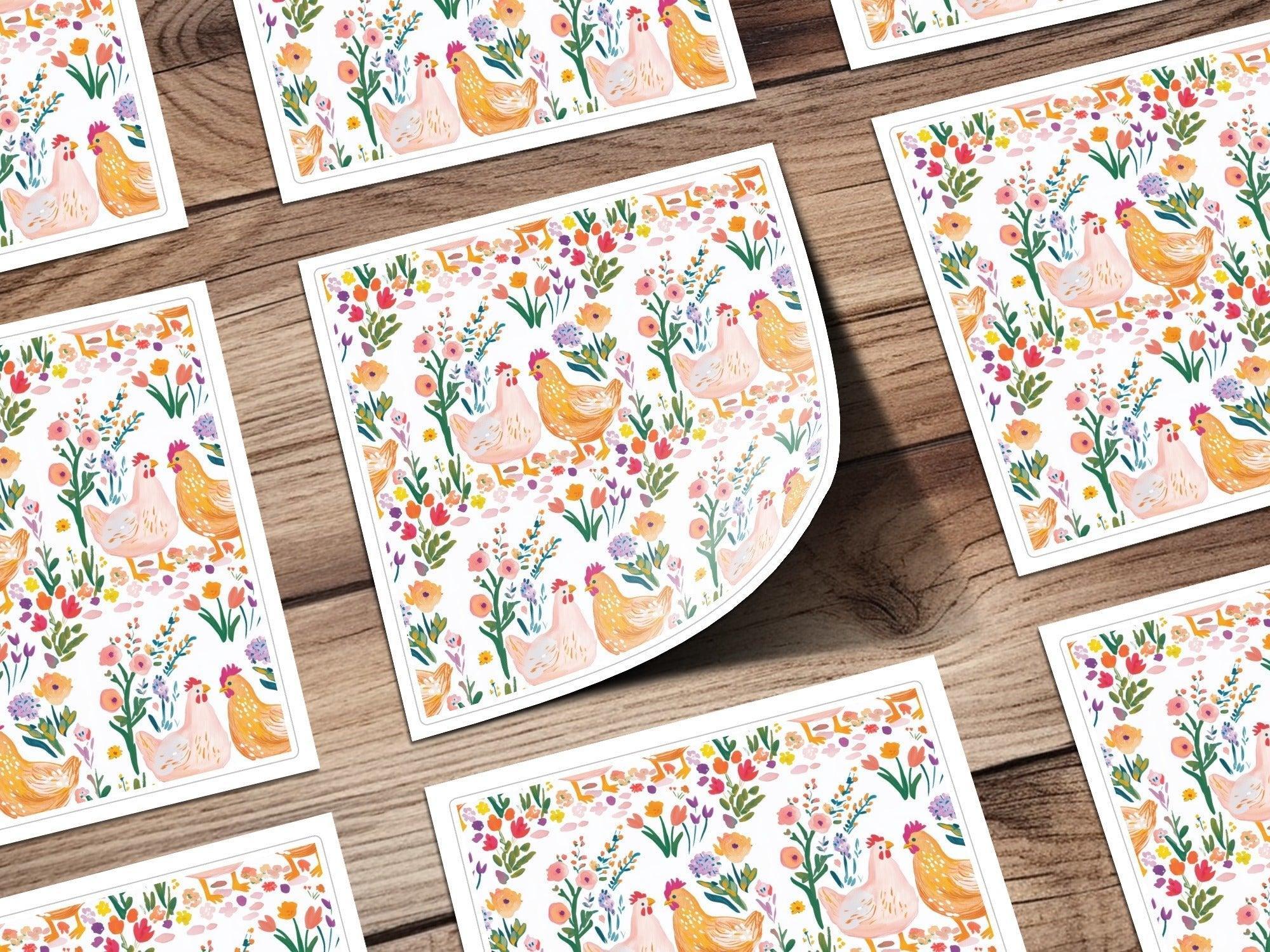 Chicken Floral Digital Paper, Seamless Pattern File, Farmhouse Print, Spring Fabric Design, Repeat Pattern, 12x12 JPEG for Crafts - Moore and Mountain