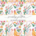 Chicken Floral Digital Paper, Seamless Pattern File, Farmhouse Print, Spring Fabric Design, Repeat Pattern, 12x12 JPEG for Crafts - Moore and Mountain