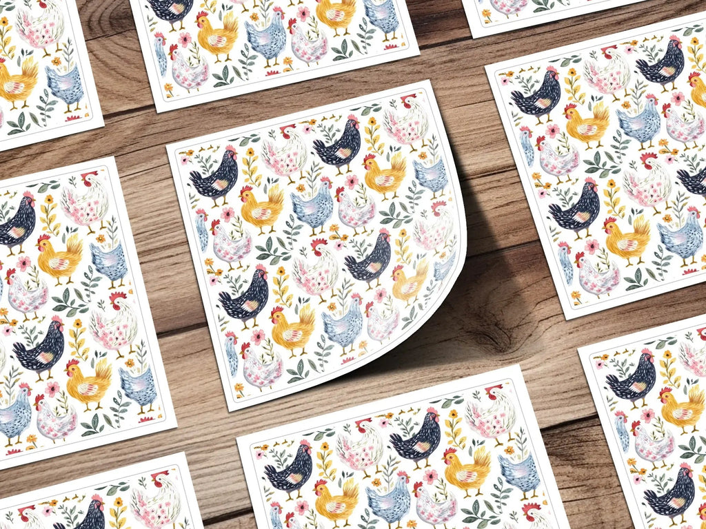 Chicken Floral Digital Seamless Pattern, Farmhouse Animals Digital Paper, Watercolor Chicken Illustration, Digital Download Includes 2 JPEGs - Moore and Mountain
