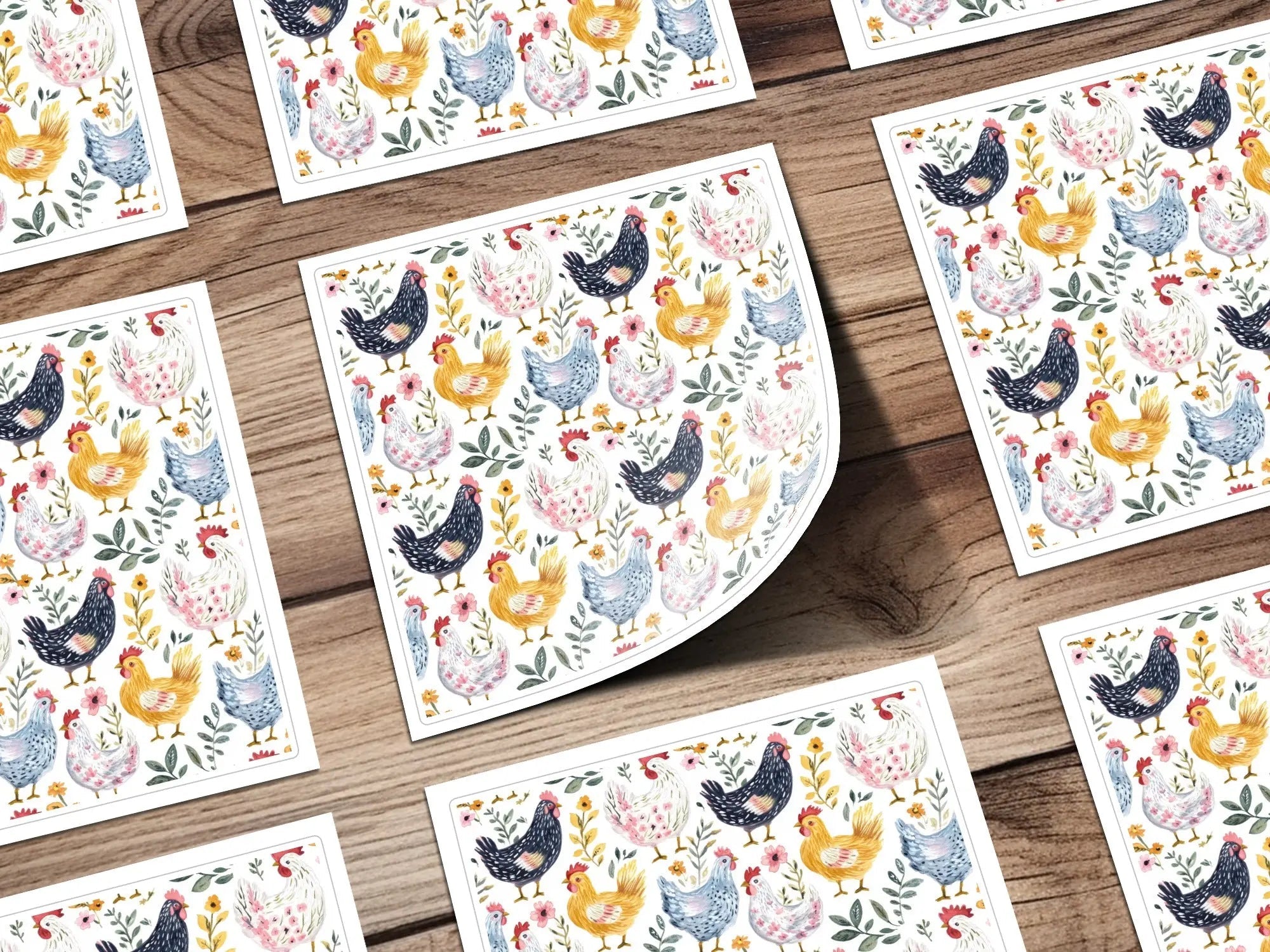 Chicken Floral Digital Seamless Pattern, Farmhouse Animals Digital Paper, Watercolor Chicken Illustration, Digital Download Includes 2 JPEGs - Moore and Mountain