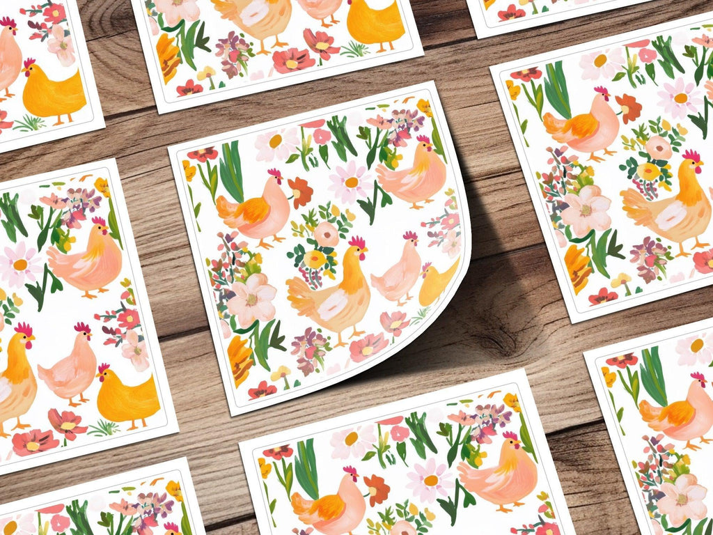Chicken and Floral Digital Paper, Seamless Pattern Download, Farmhouse Digital Print, Spring Background, Country Chic Printable, Tileable - Moore and Mountain