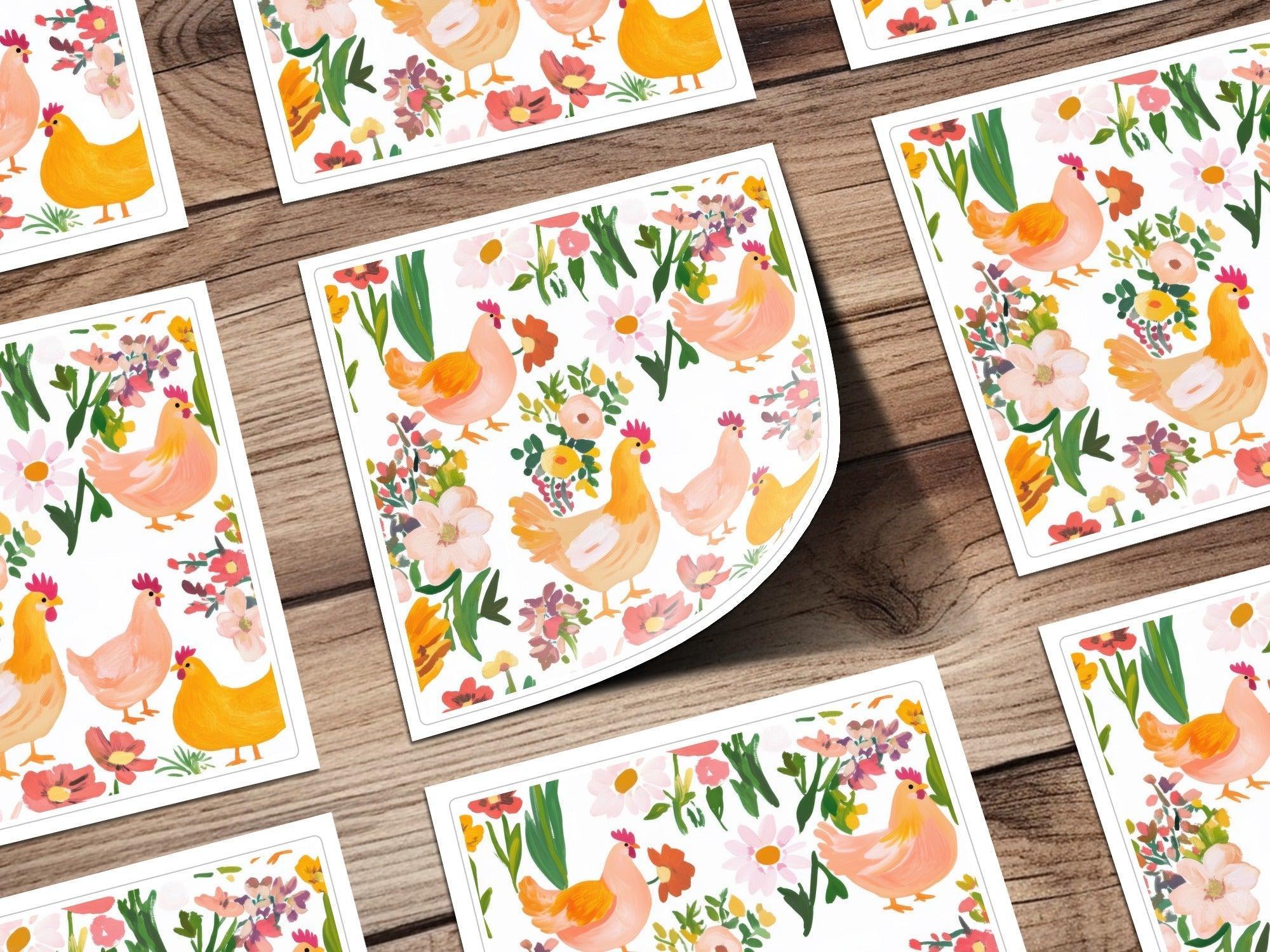 Chicken and Floral Digital Paper, Seamless Pattern Download, Farmhouse Digital Print, Spring Background, Country Chic Printable, Tileable - Moore and Mountain
