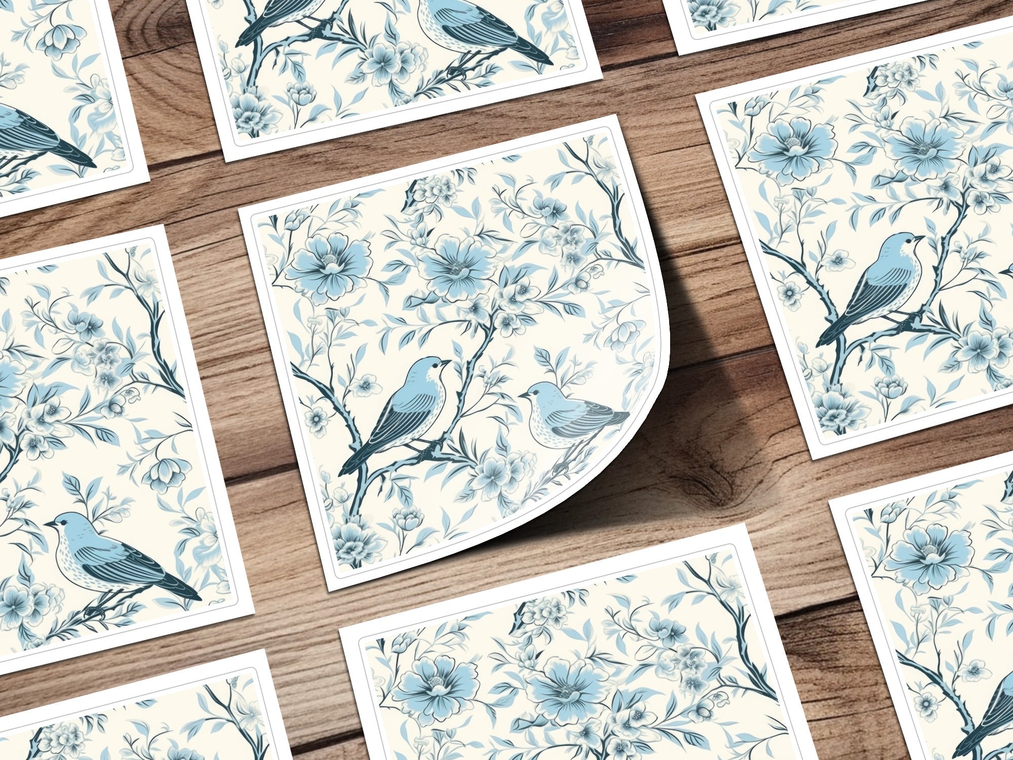 Chinoiserie Vines and Birds Seamless Pattern With Flowers Pattern Artwork Sky Blue Theme Digital - Moore and Mountain