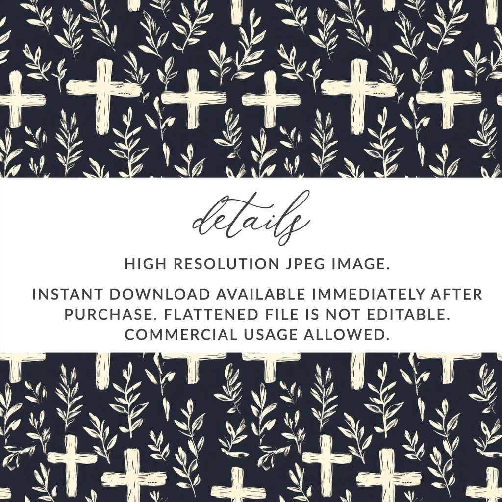 Christian Cross Seamless Pattern, Religious Leaves Digital Paper, JPEG File, Fabric Pattern, Floral Print, Digital Design, Download - Moore and Mountain