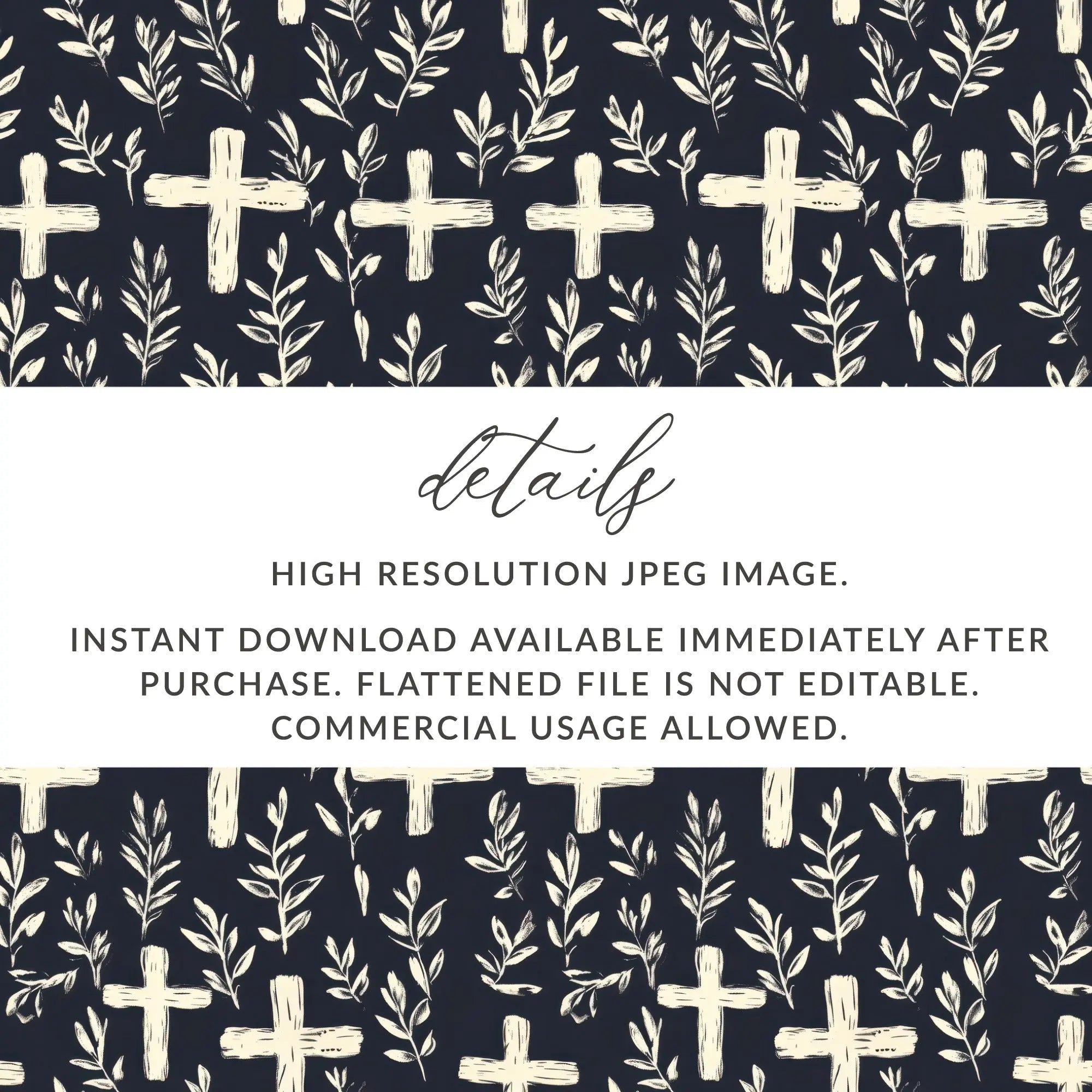 Christian Cross Seamless Pattern, Religious Leaves Digital Paper, JPEG File, Fabric Pattern, Floral Print, Digital Design, Download - Moore and Mountain