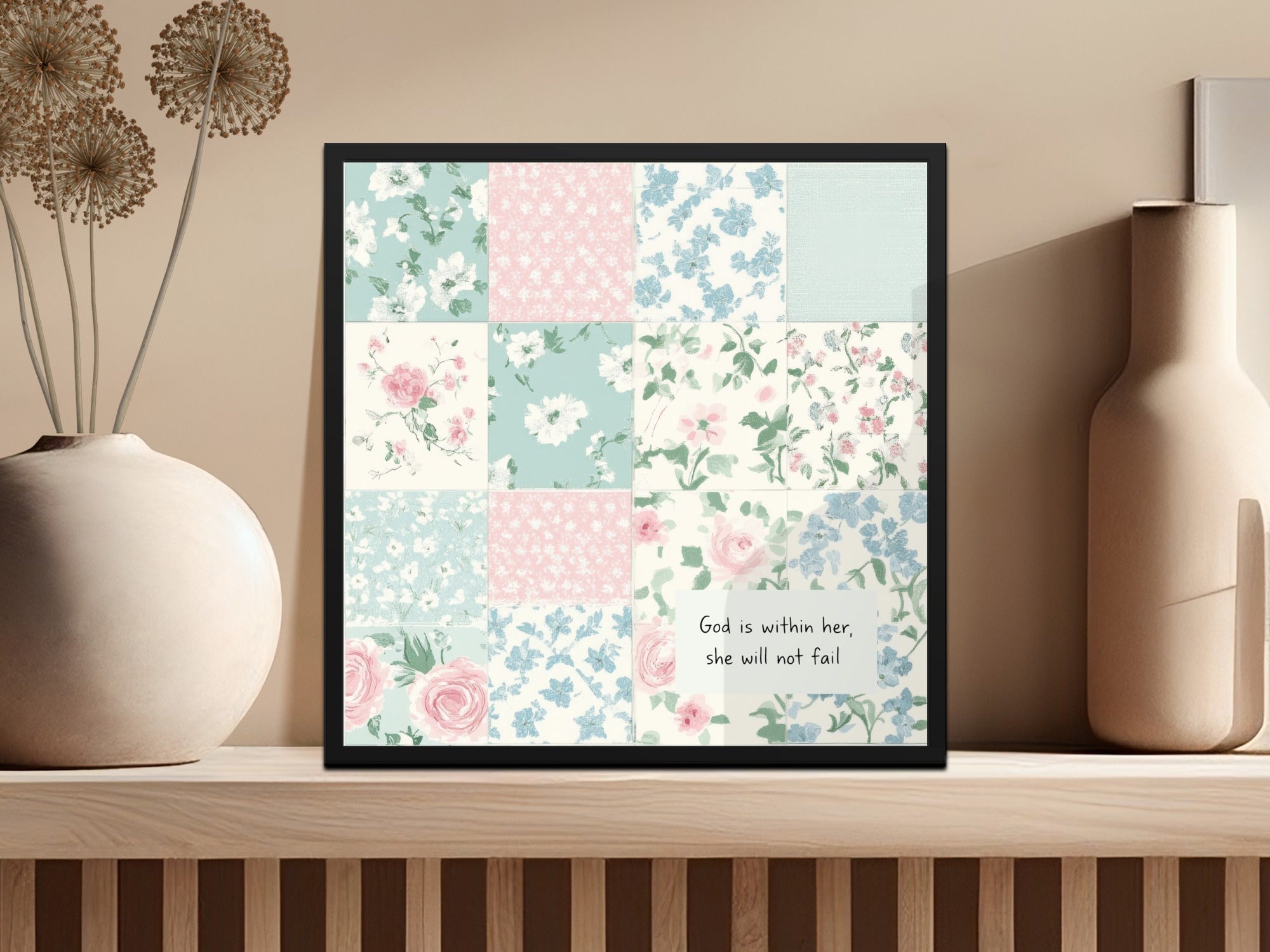 Inspirational Floral Patchwork Wall Art for Home Decor
