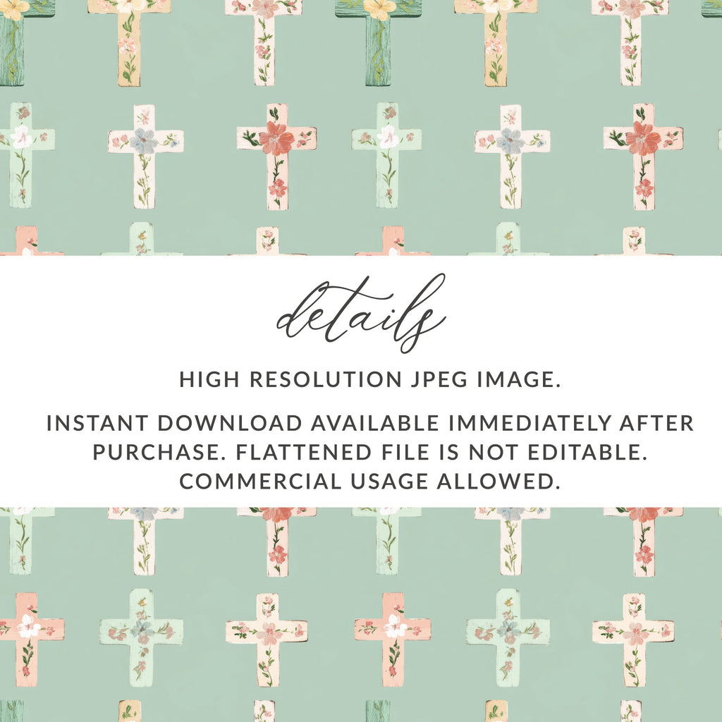 Floral Cross Pattern Green Digital Downloadable Image