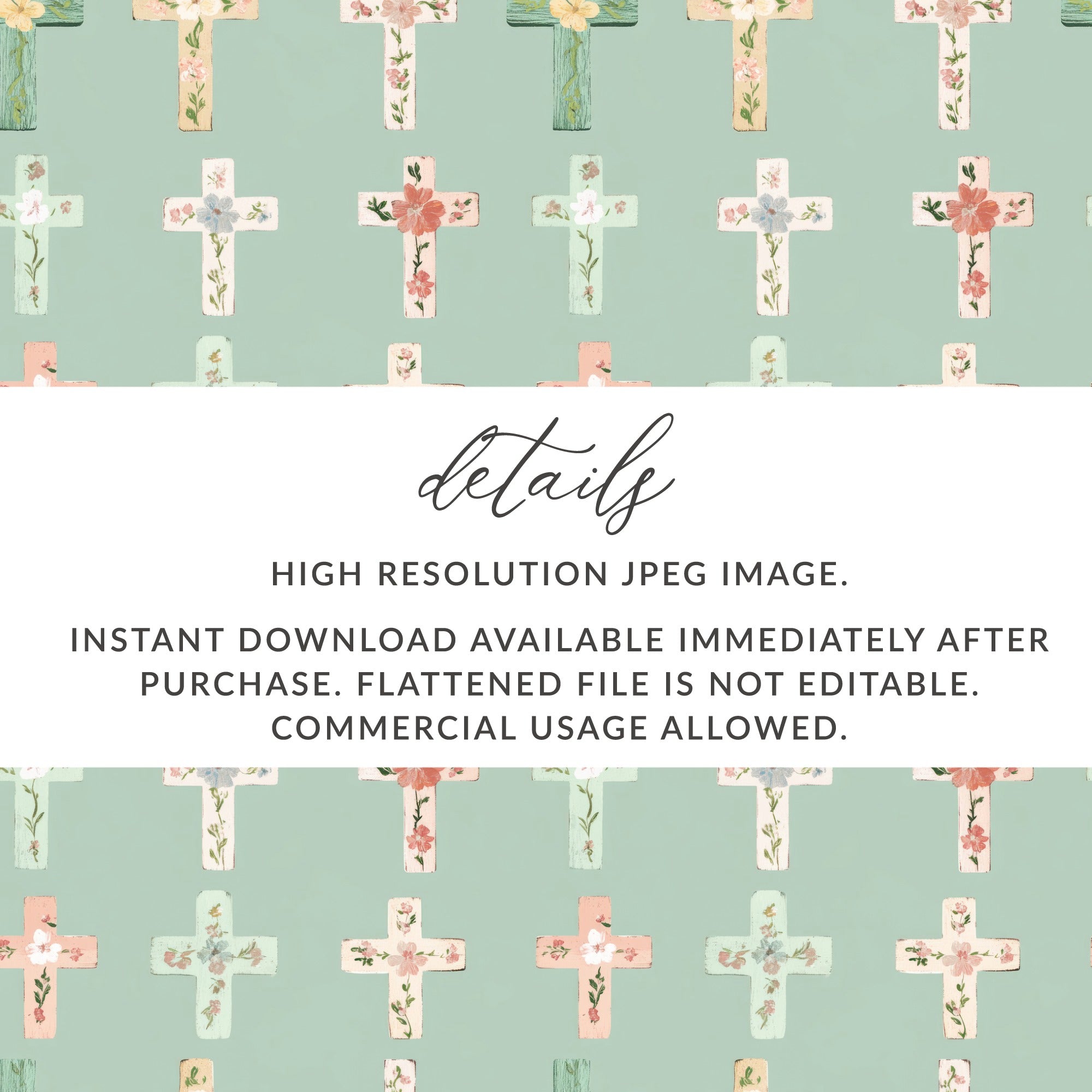 Floral Cross Pattern Green Digital Downloadable Image