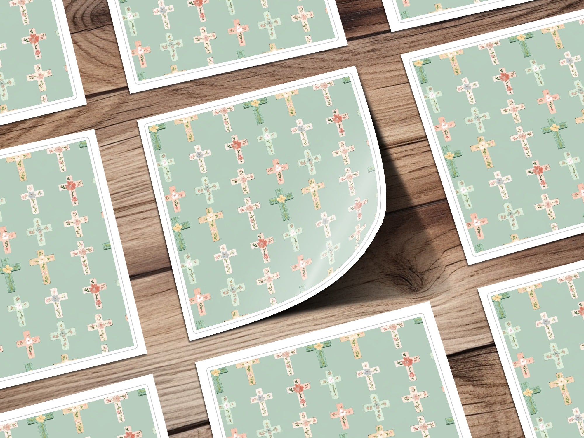 Pastel Floral Cross Pattern Decorative Sticker Sheet