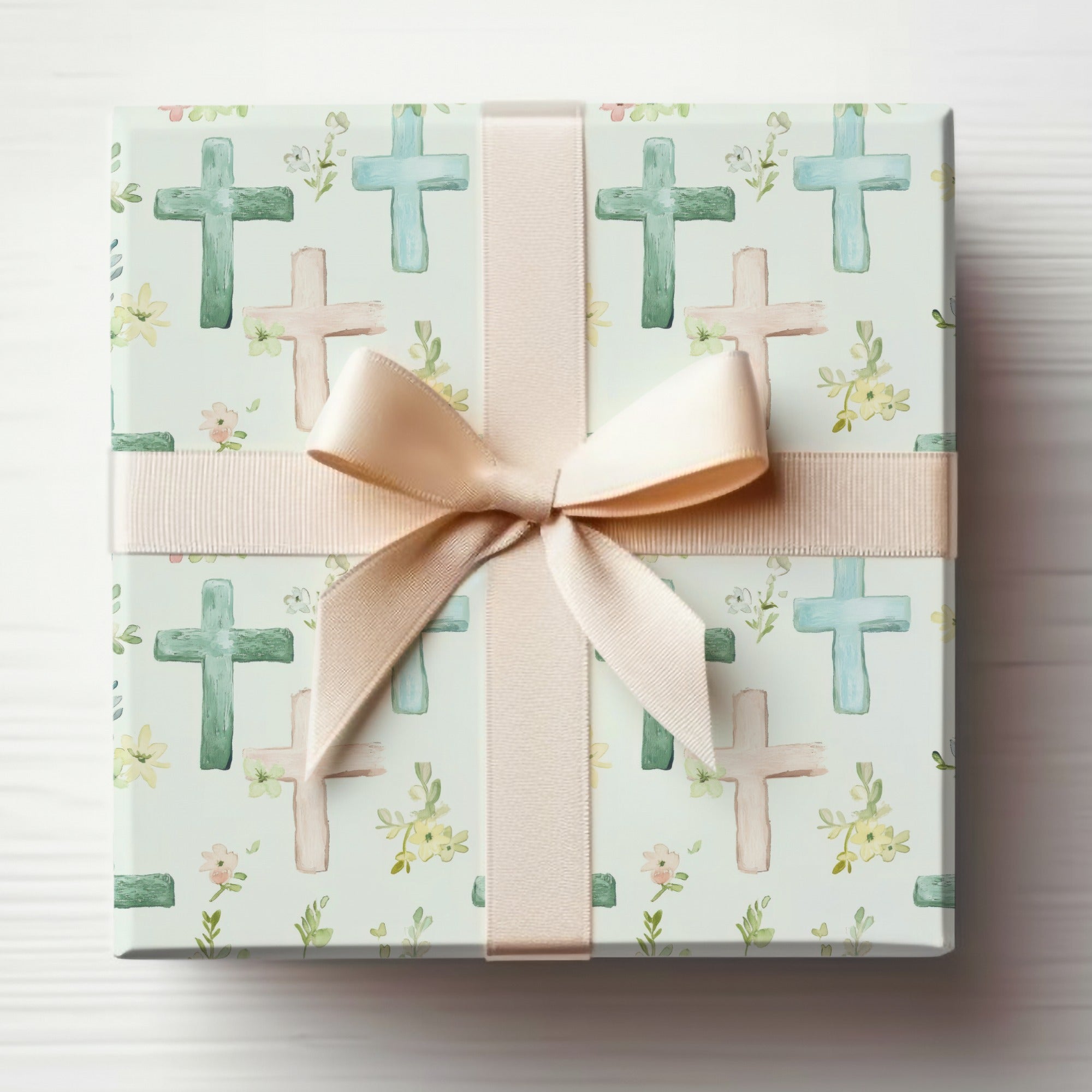 Pastel Cross and Floral Design Gift Wrapping Paper