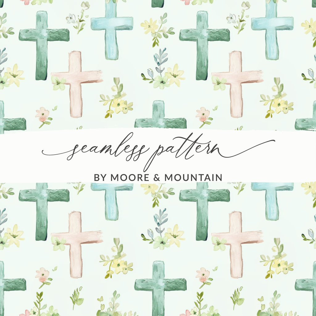 Seamless Pattern Crosses and Flowers Design