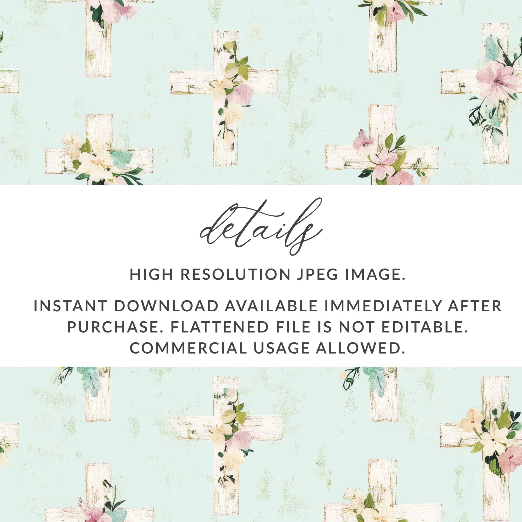 Floral Cross Digital Download High Resolution JPEG Image