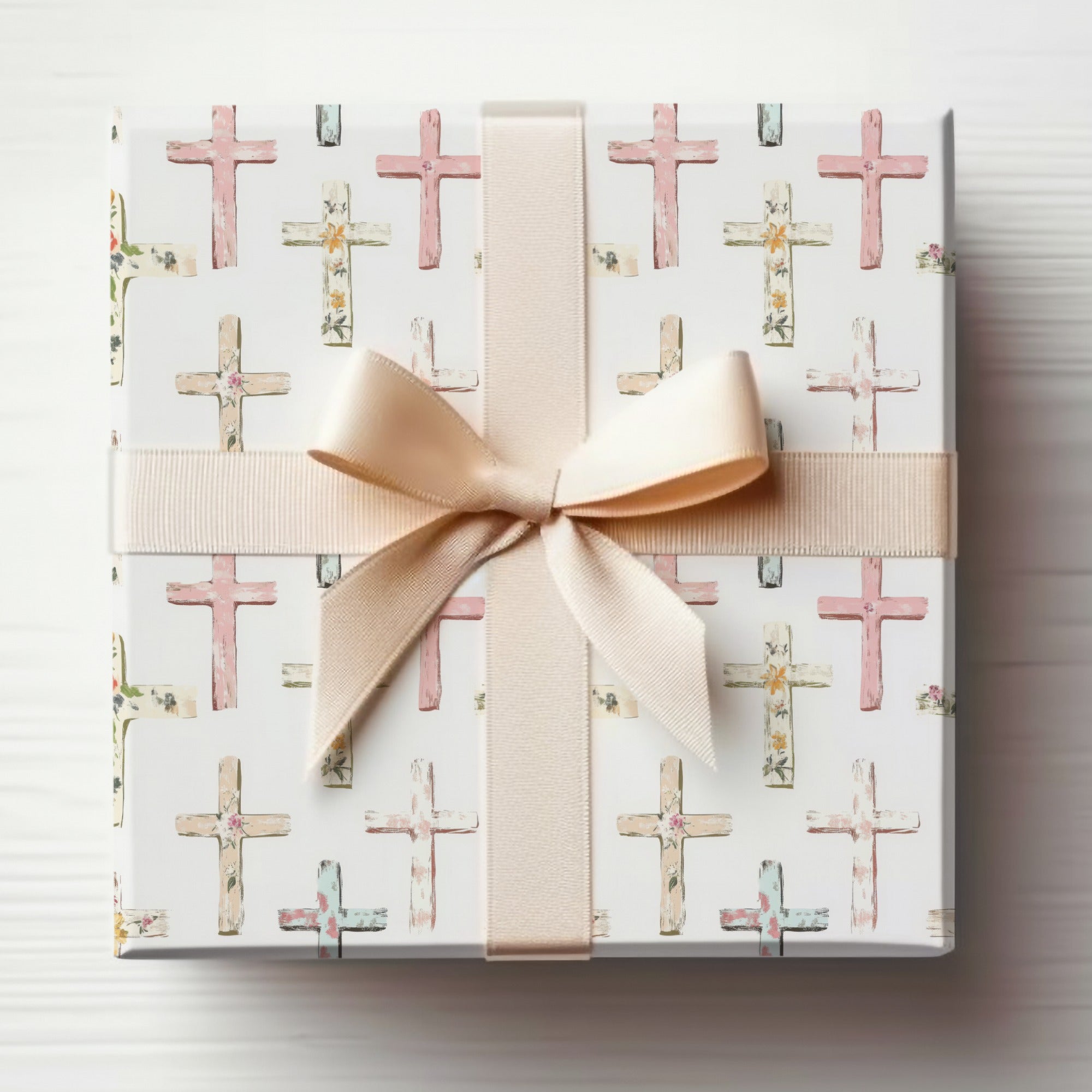 Elegant Box with Pastel Cross Design Gift Wrap