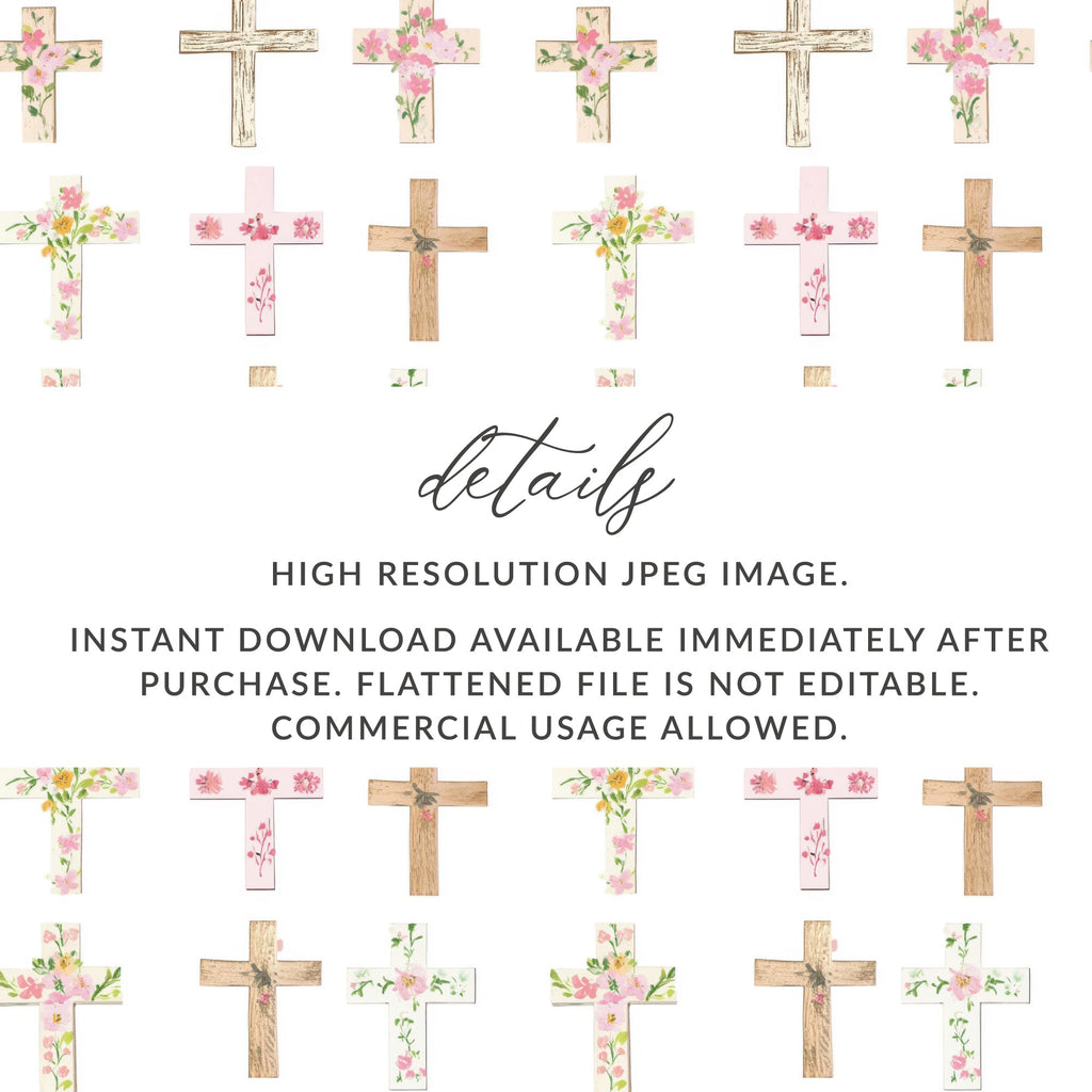 Floral and Wooden Cross Designs Digital Download