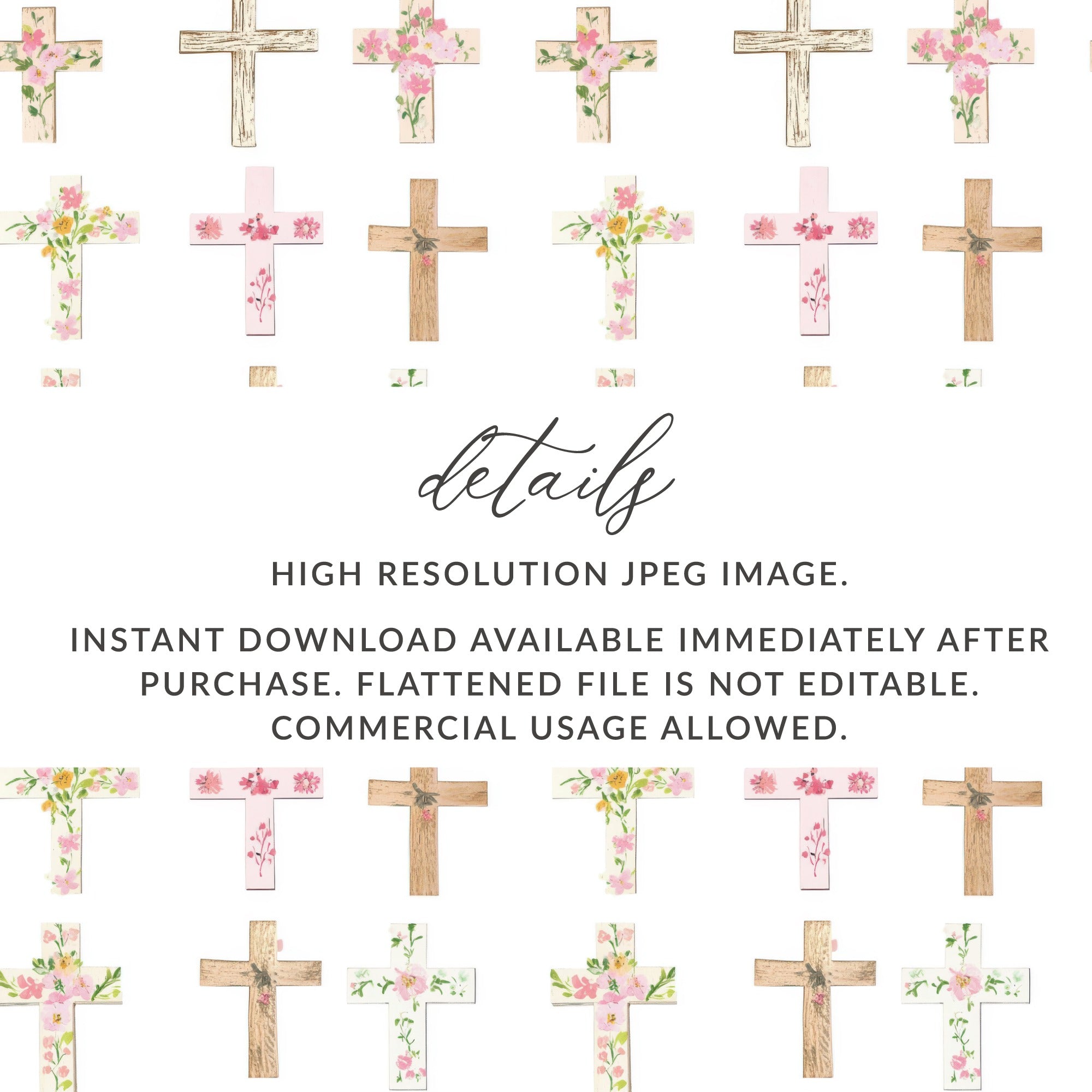 Floral and Wooden Cross Designs Digital Download