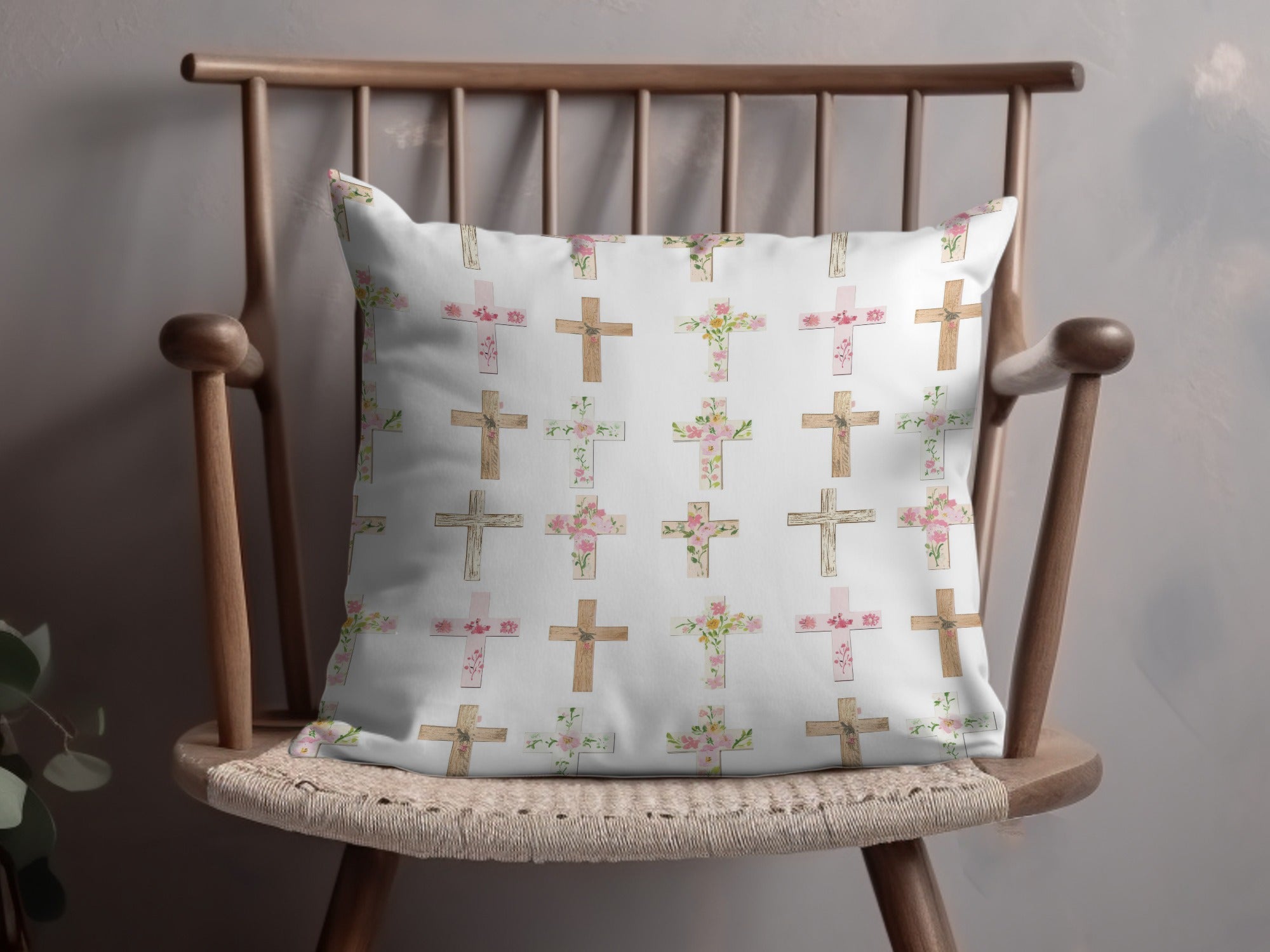 Floral Cross Pattern Decorative Pillow Cover