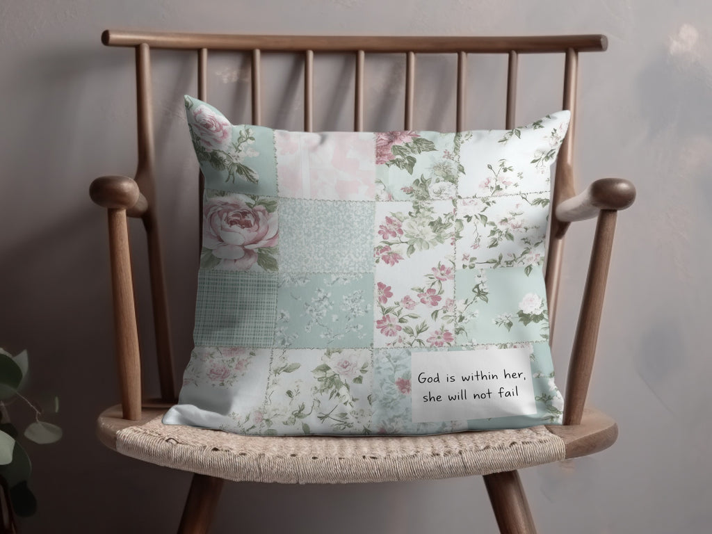 Floral Patchwork Design Cushions with Inspirational Quote