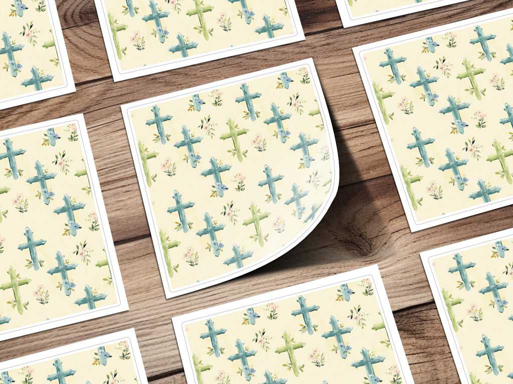 Cross and Floral Pattern on Yellow Background Paper
