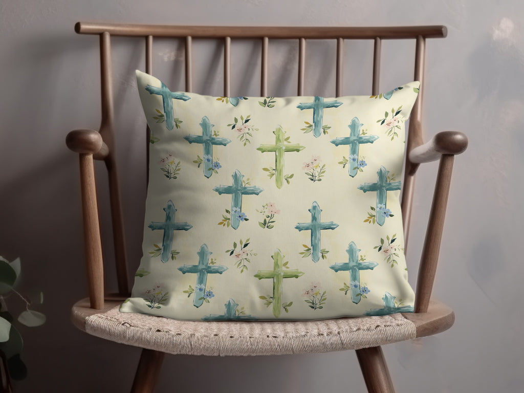 Floral and Cross Pattern Throw Pillow for Home Decor