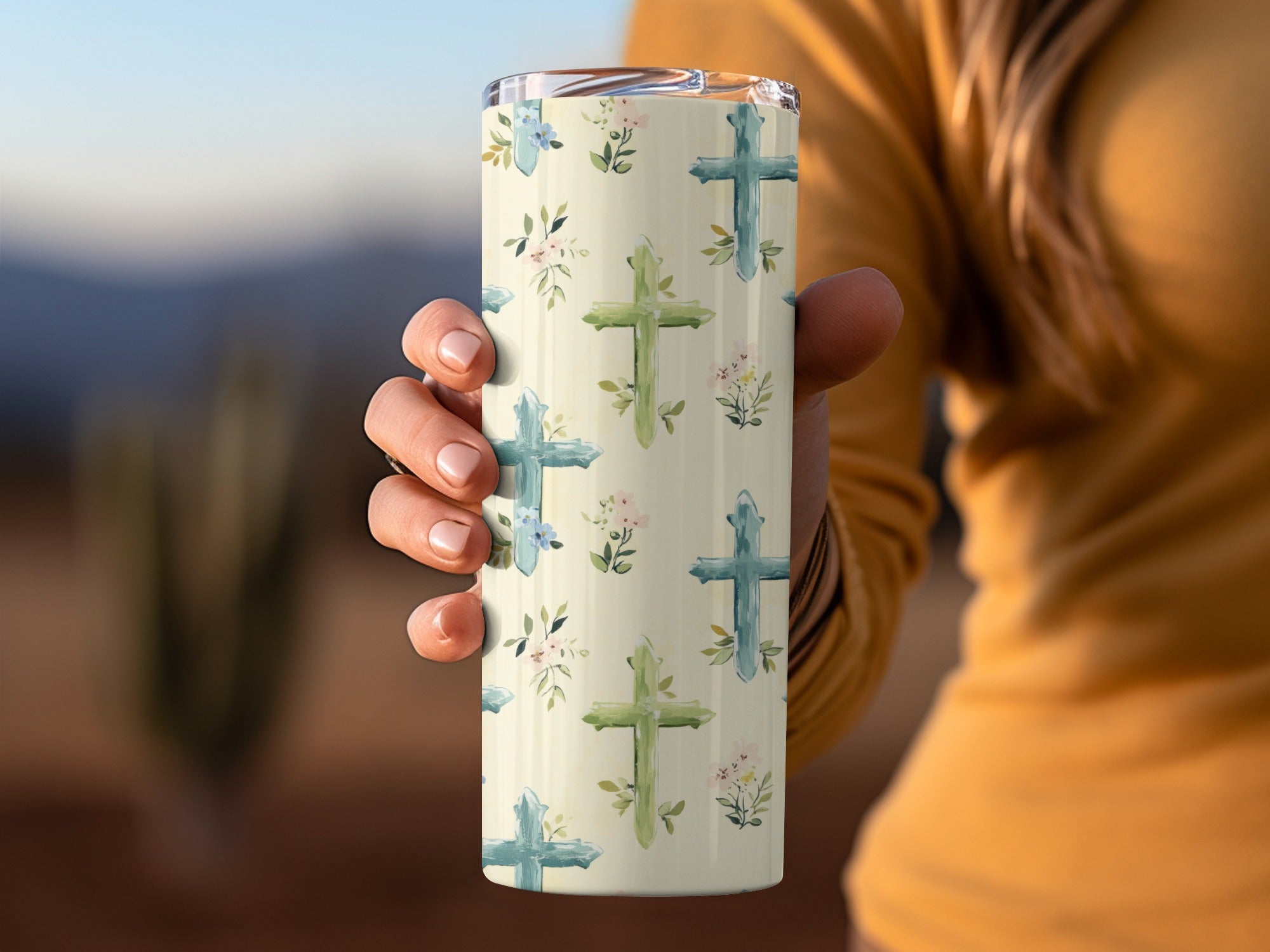 Floral and Cross Patterned Insulated Tumbler Cup
