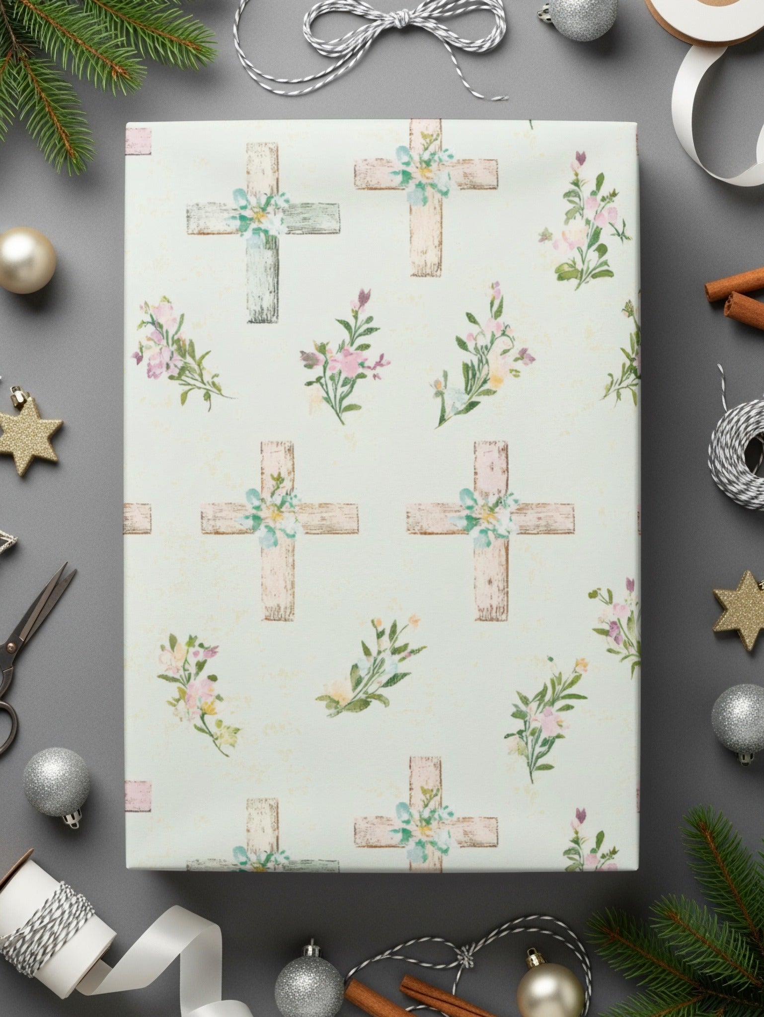 Elegant Floral Cross Pattern Wrapping Paper Product