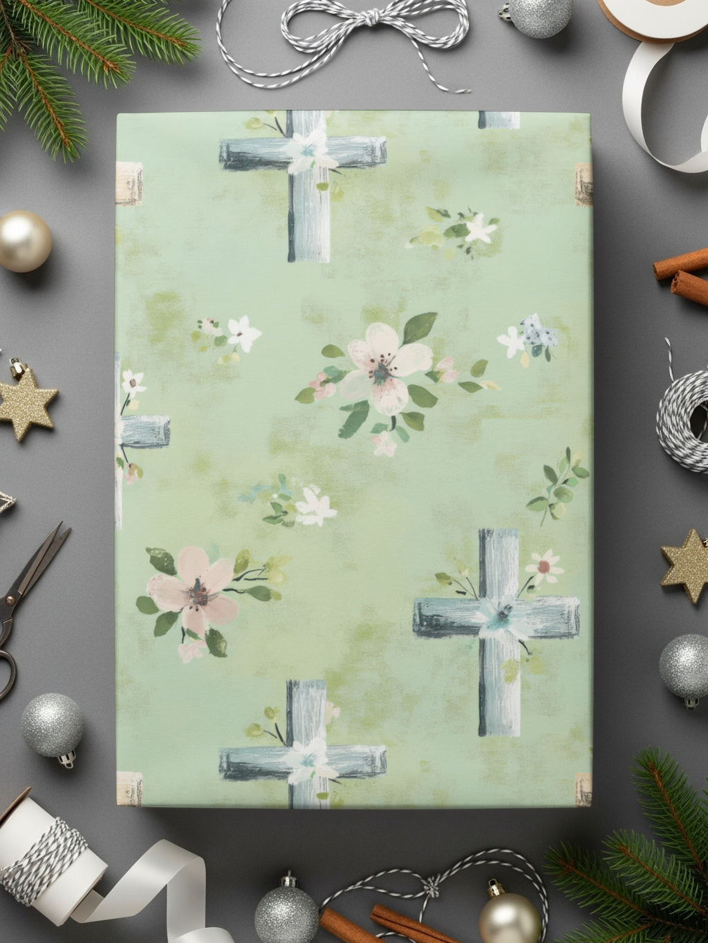 Floral Cross Design Gift Wrap for Stylish Celebrations