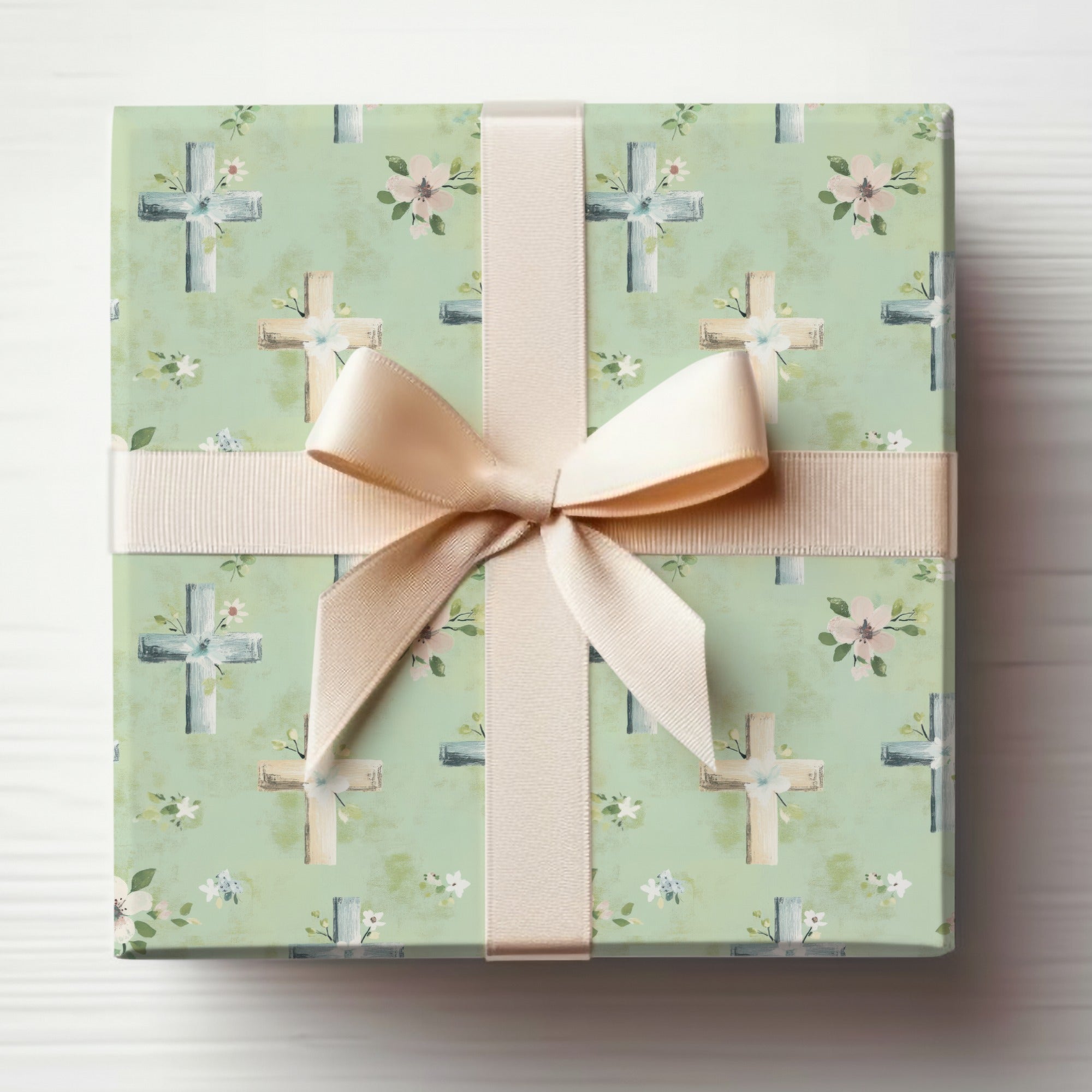 Religious Cross Design Gift Wrapping Paper with Ribbon