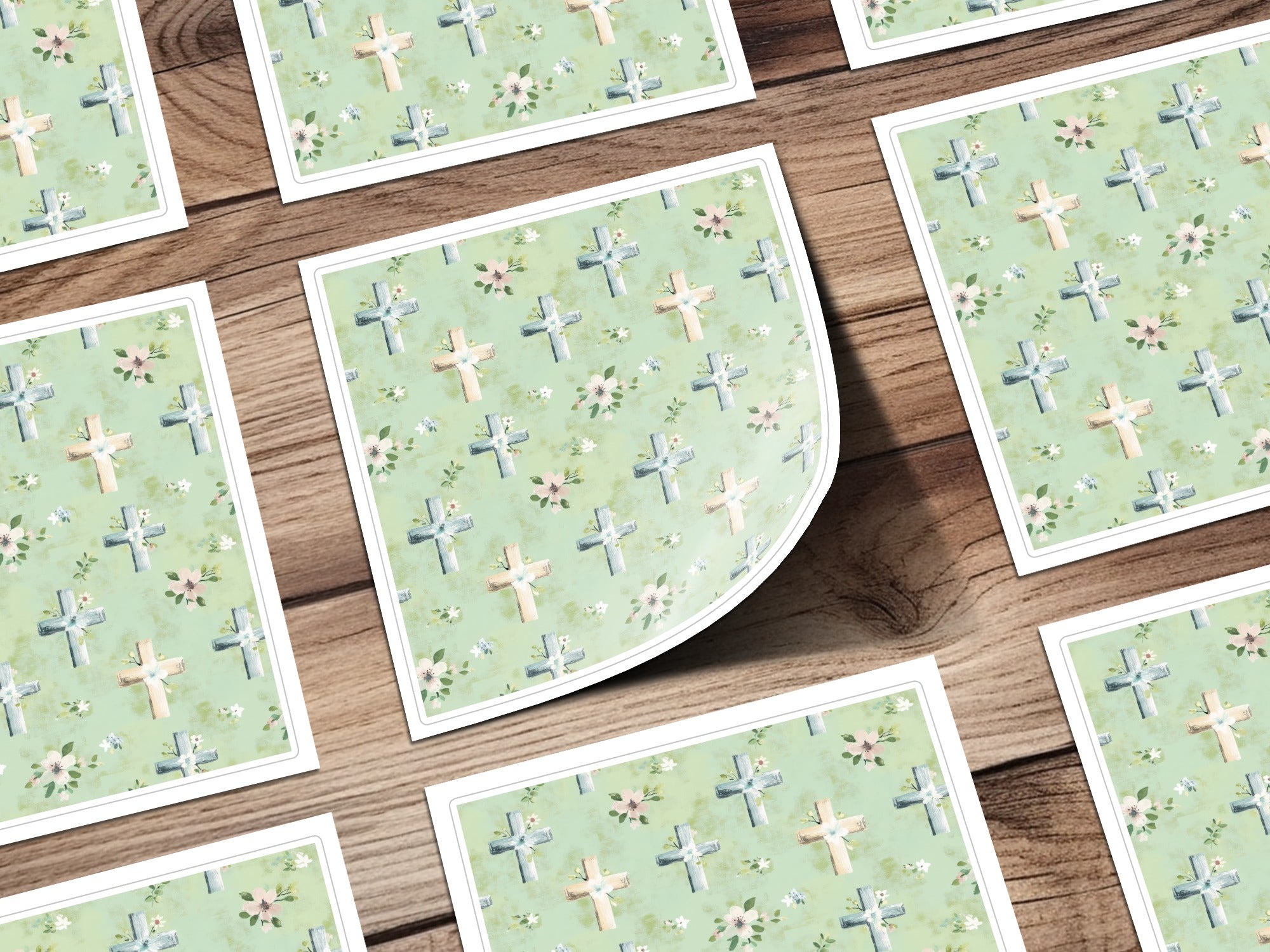 Floral Cross Pattern on Green Background Sheet