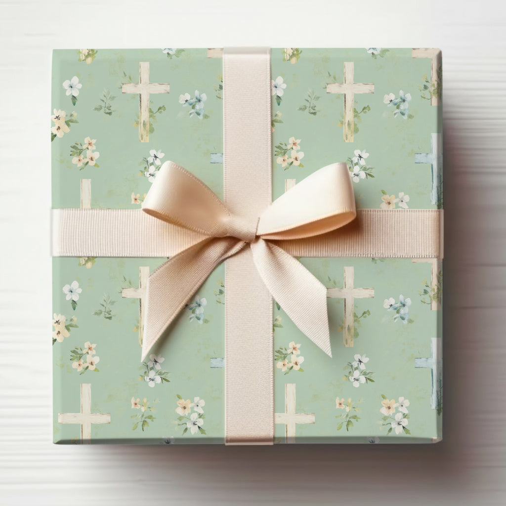 Elegant Pastel Green Religious Floral Gift Wrap