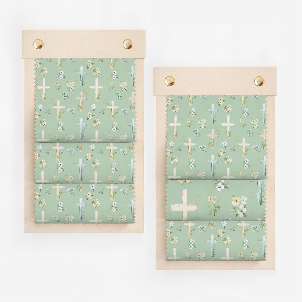Floral Cross Patterned Fabric with Wooden Accents