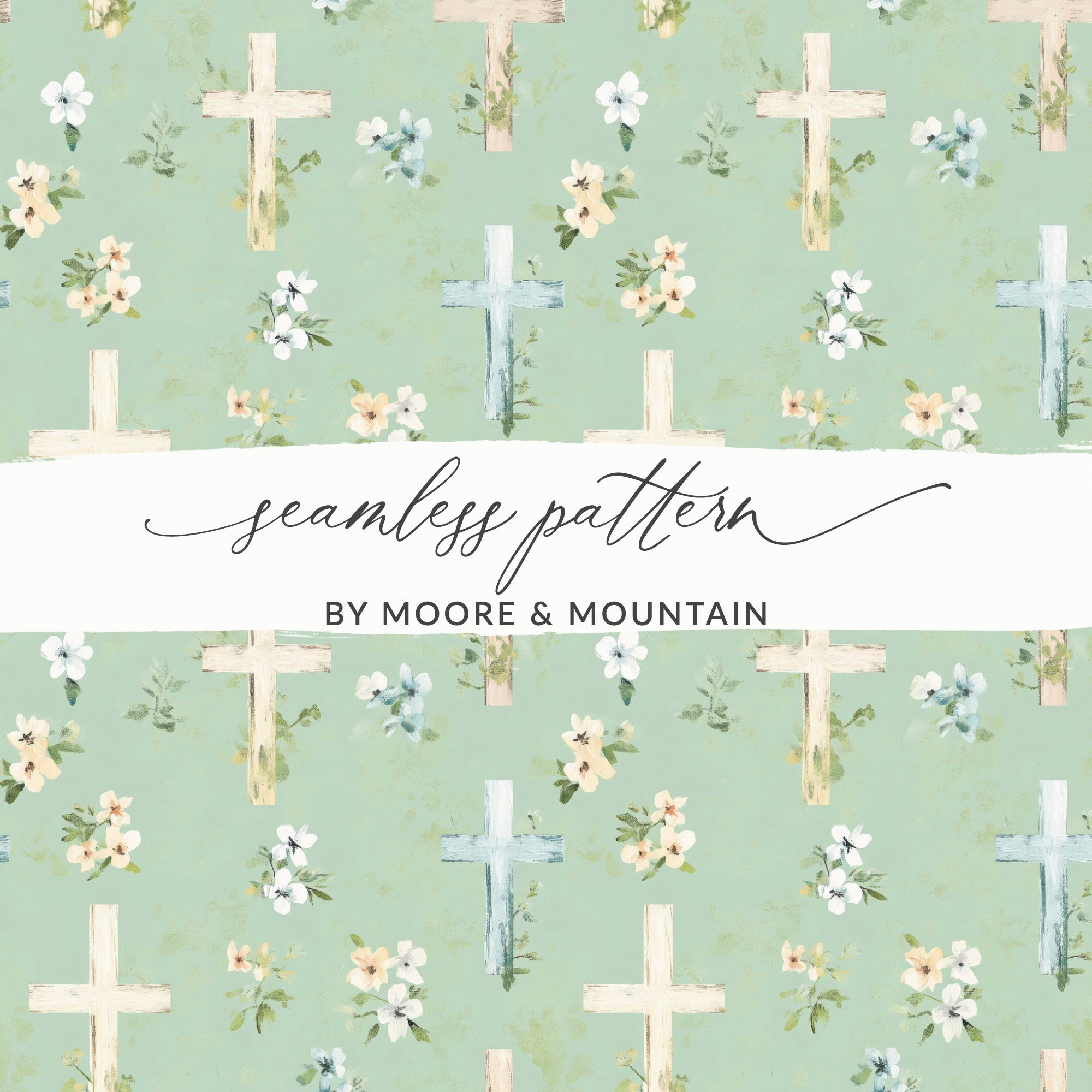 Seamless Pattern Cross and Floral Design by Moore & Mountain