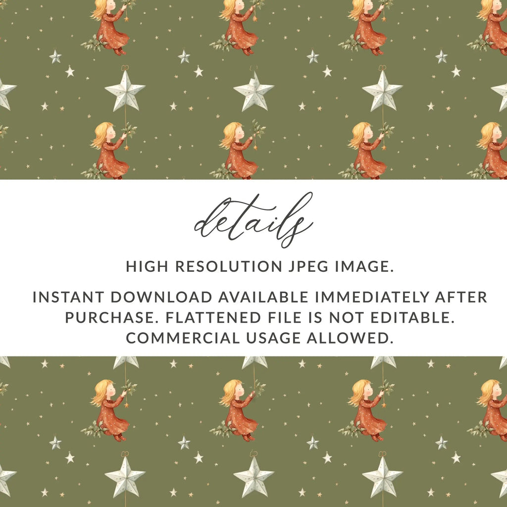 Christmas Angel Digital Paper, Seamless Pattern, Holiday Print, Stars Design, Festive Scrapbook Paper, Digital Download, JPEG File - Moore and Mountain