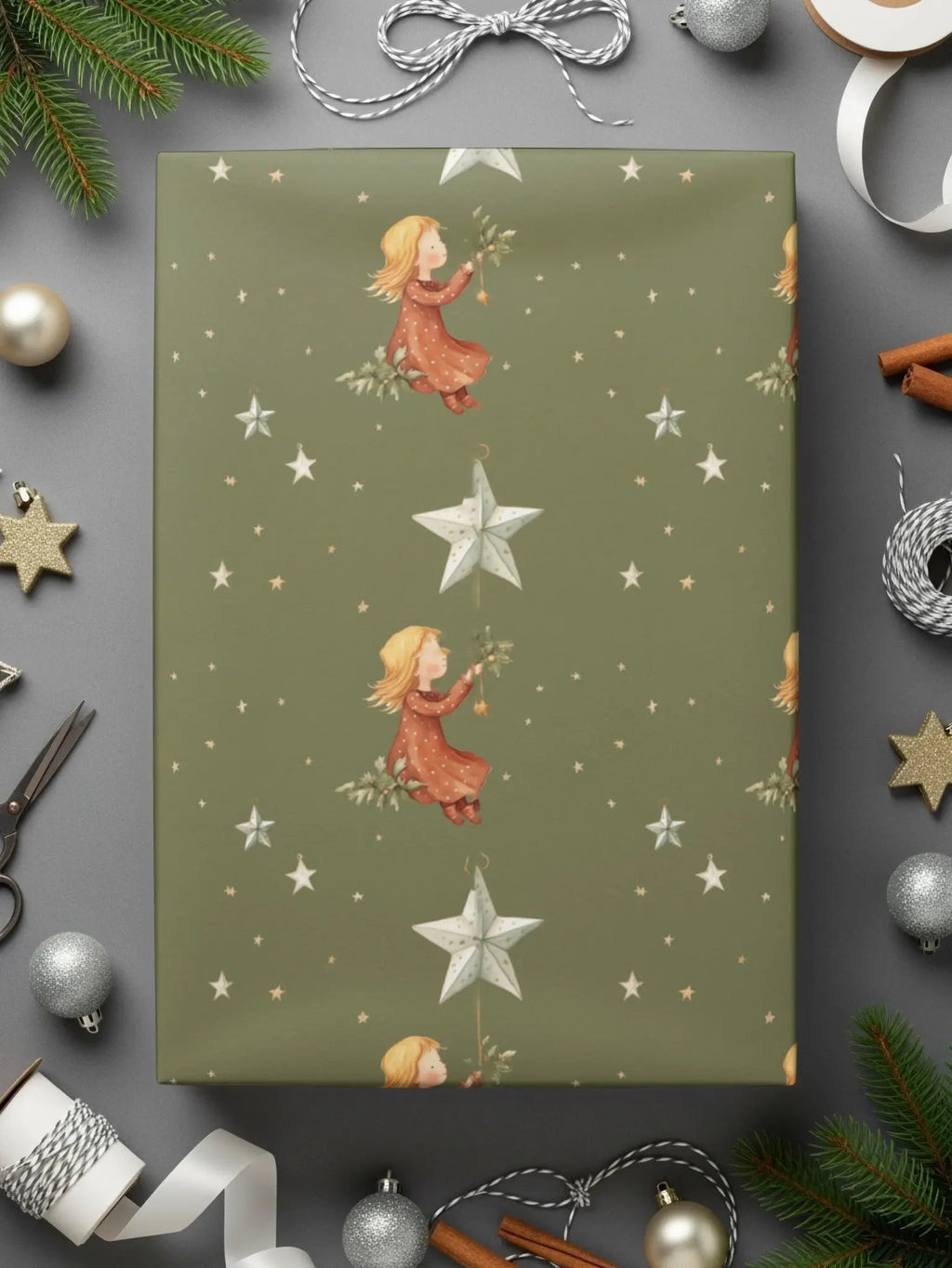 Christmas Angel Digital Paper, Seamless Pattern, Holiday Print, Stars Design, Festive Scrapbook Paper, Digital Download, JPEG File - Moore and Mountain