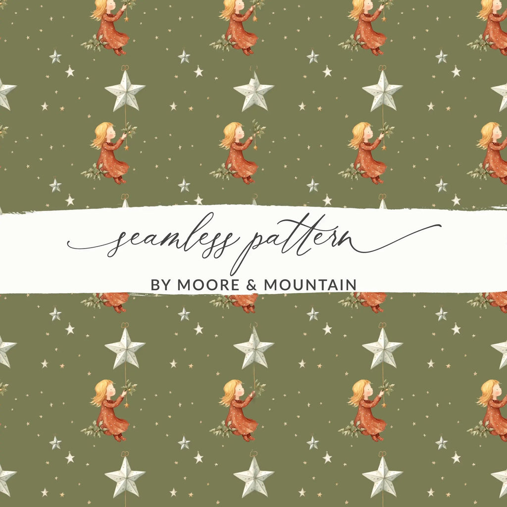 Christmas Angel Digital Paper, Seamless Pattern, Holiday Print, Stars Design, Festive Scrapbook Paper, Digital Download, JPEG File - Moore and Mountain