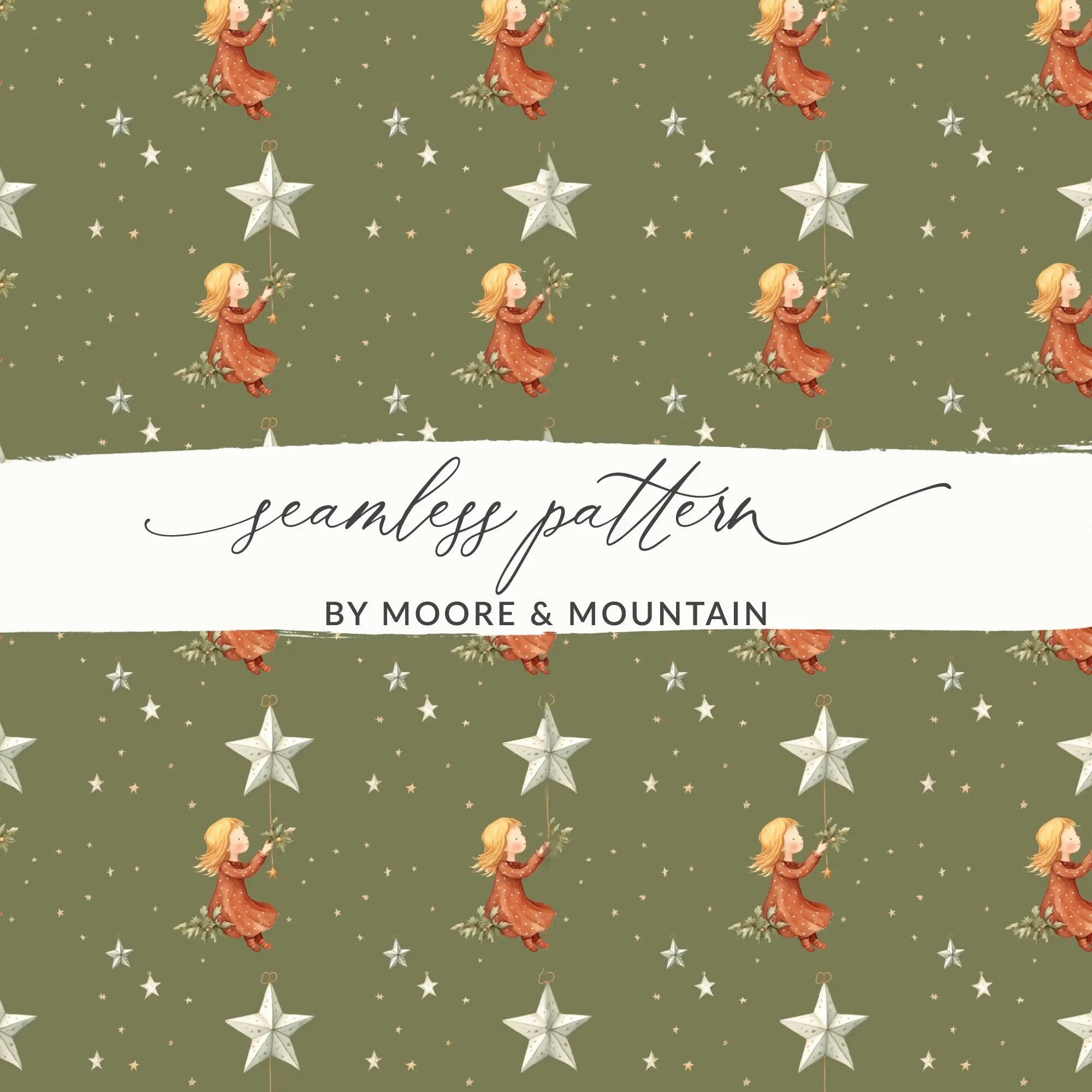 Christmas Angel Digital Paper, Seamless Pattern, Holiday Print, Stars Design, Festive Scrapbook Paper, Digital Download, JPEG File - Moore and Mountain