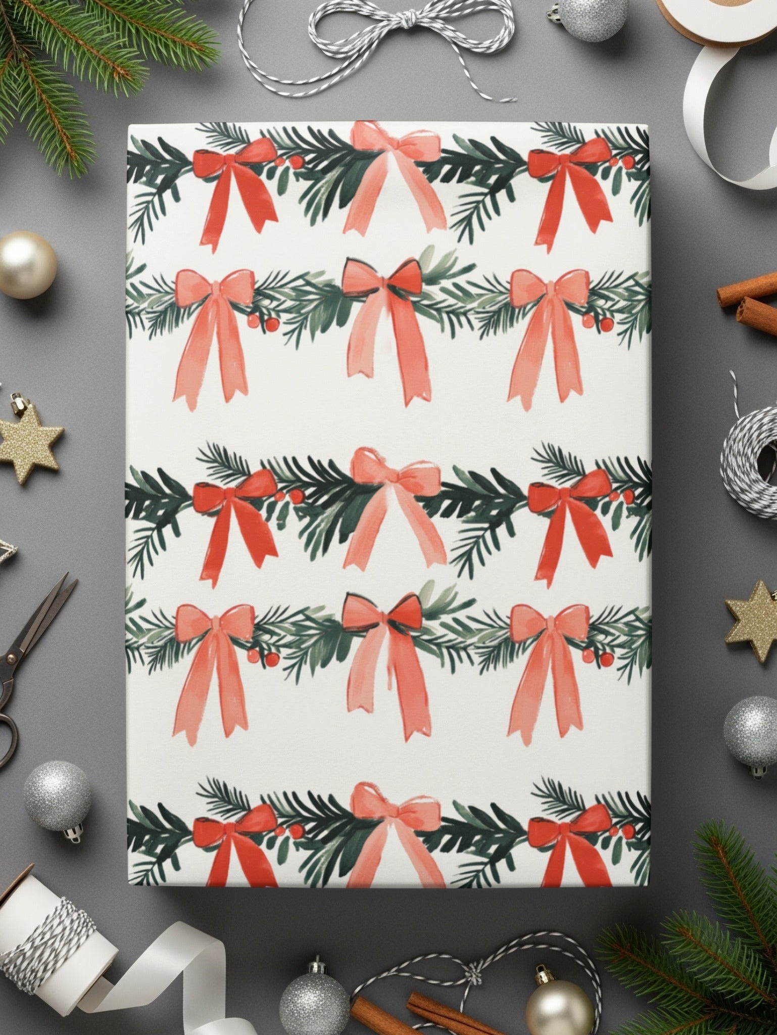 Christmas Bow Digital Paper, Holiday Seamless Pattern, Festive Xmas Print, Scrapbook Paper, Fabric Design, JPEG Files - Moore and Mountain