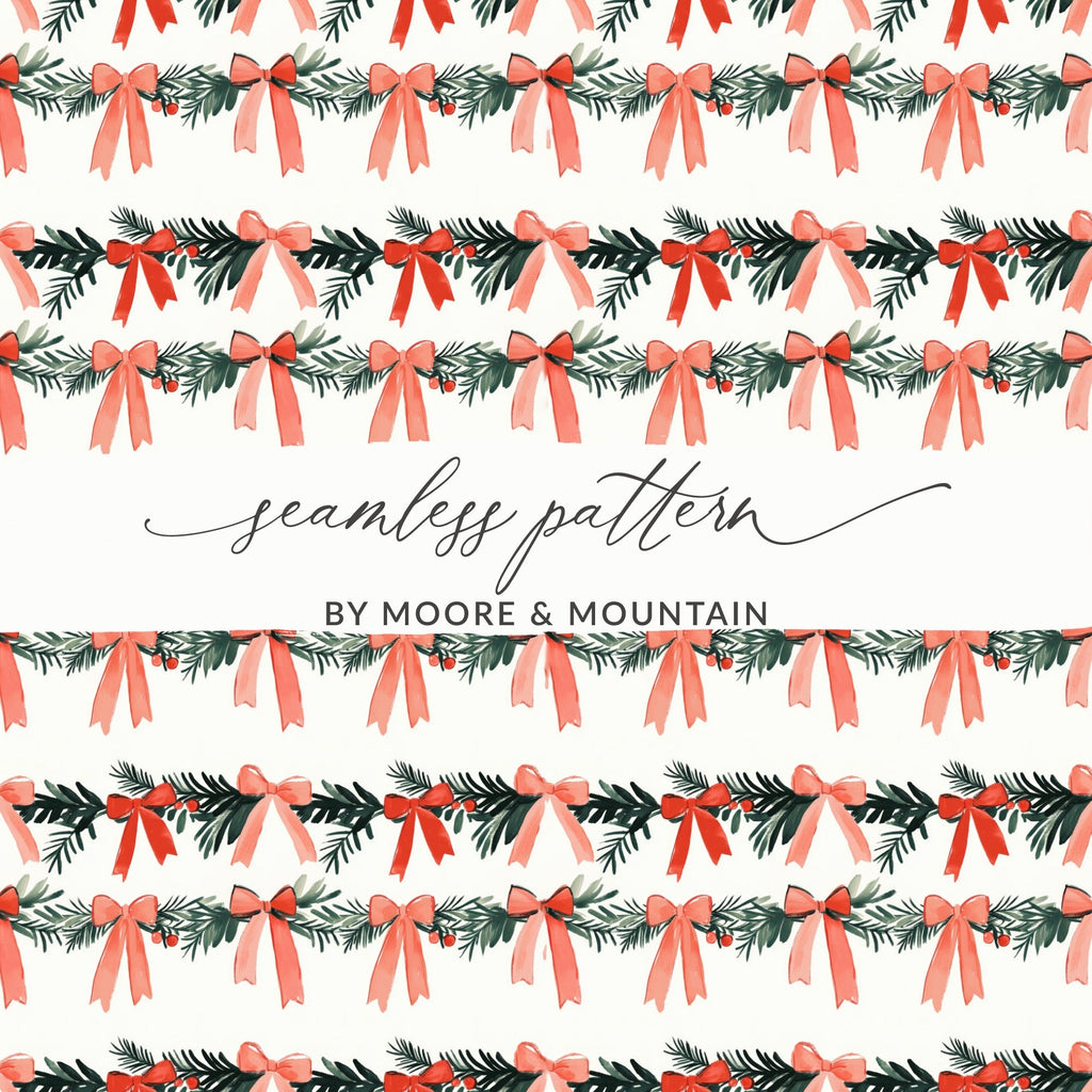 Christmas Bow Digital Paper, Holiday Seamless Pattern, Festive Xmas Print, Scrapbook Paper, Fabric Design, JPEG Files - Moore and Mountain