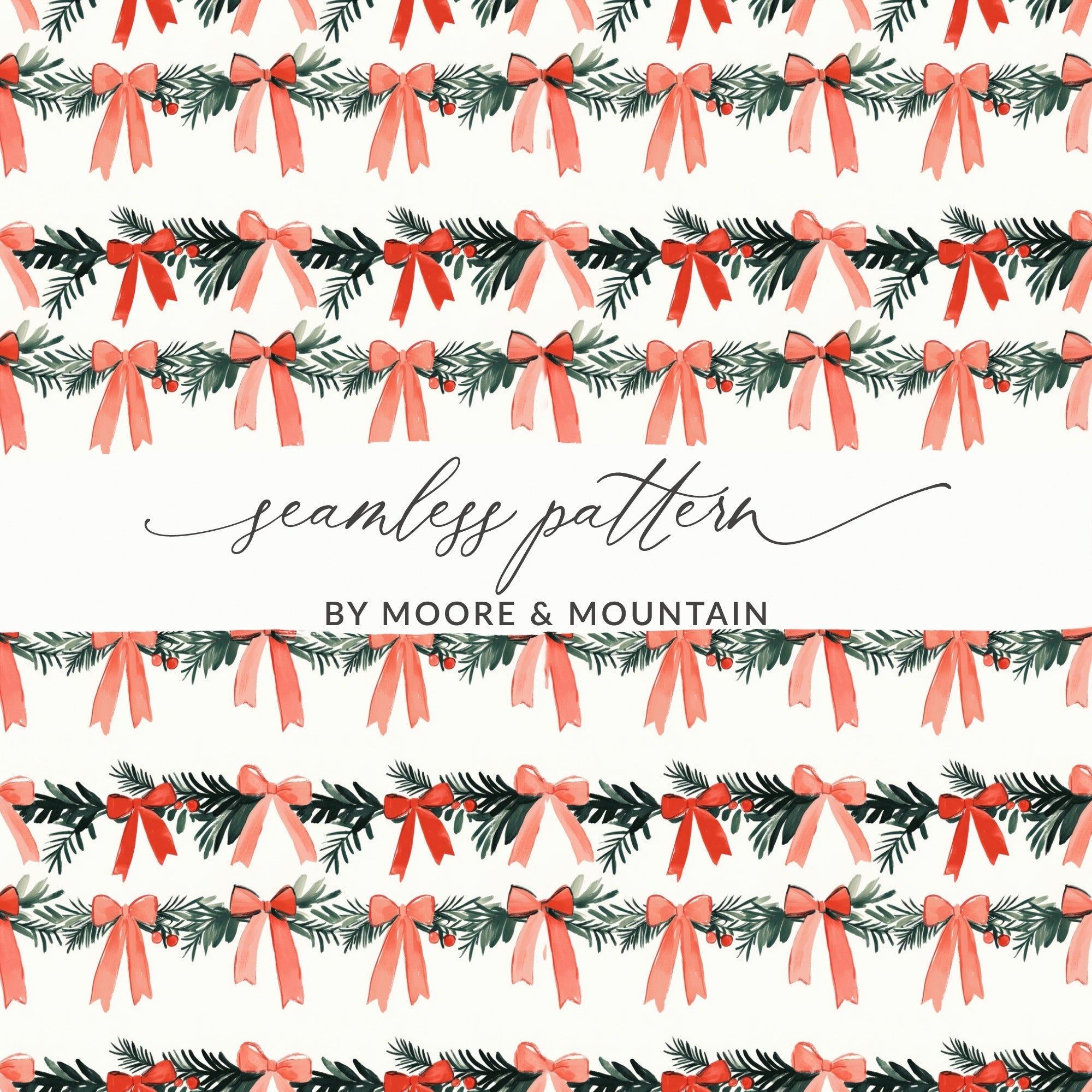 Christmas Bow Digital Paper, Holiday Seamless Pattern, Festive Xmas Print, Scrapbook Paper, Fabric Design, JPEG Files - Moore and Mountain