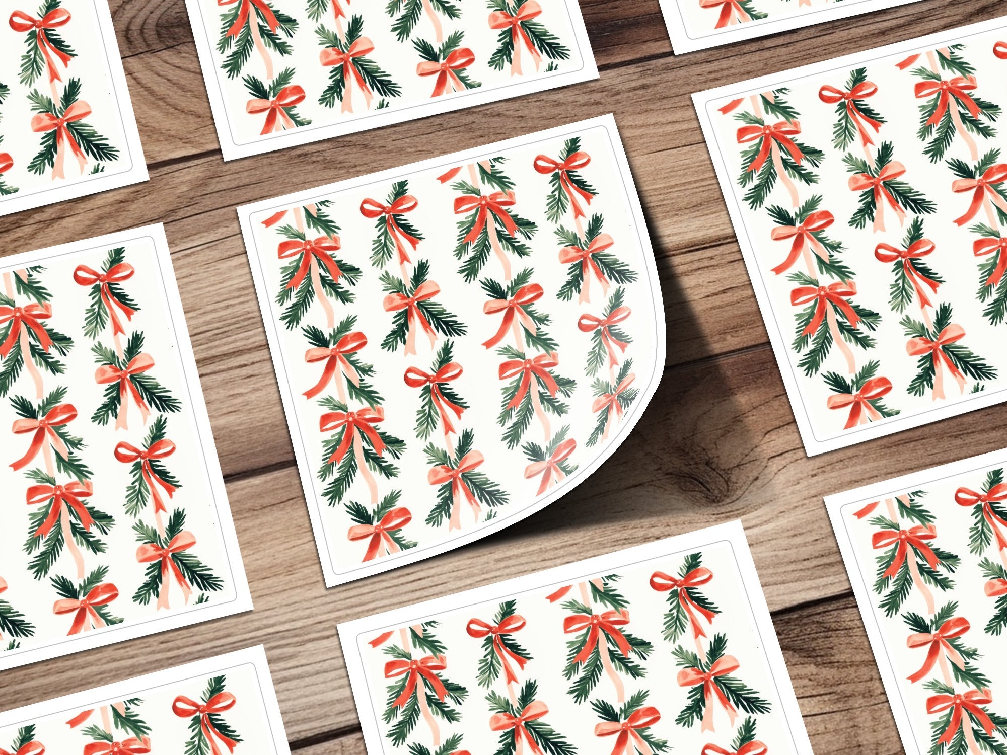 Christmas Bow Seamless Pattern Digital Paper, Holiday Scrapbook Paper, Festive Design, Watercolor Pine Branches, Gift Wrap DIY - Moore and Mountain
