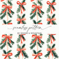 Christmas Bow Seamless Pattern Digital Paper, Holiday Scrapbook Paper, Festive Design, Watercolor Pine Branches, Gift Wrap DIY - Moore and Mountain