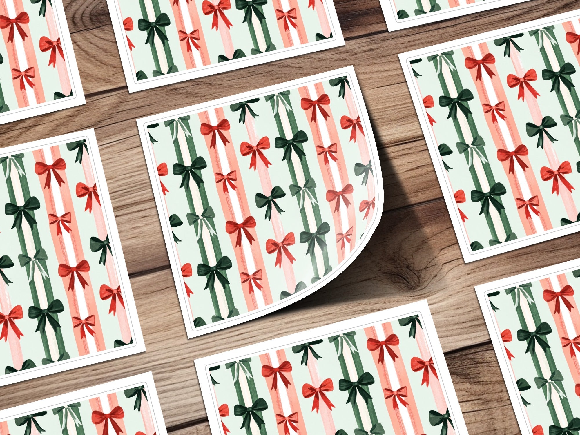 Christmas Bows Digital Paper, Red Green White Striped Pattern, Holiday Gift Wrap, Scrapbook Paper, Printable Background, Digital Download - Moore and Mountain