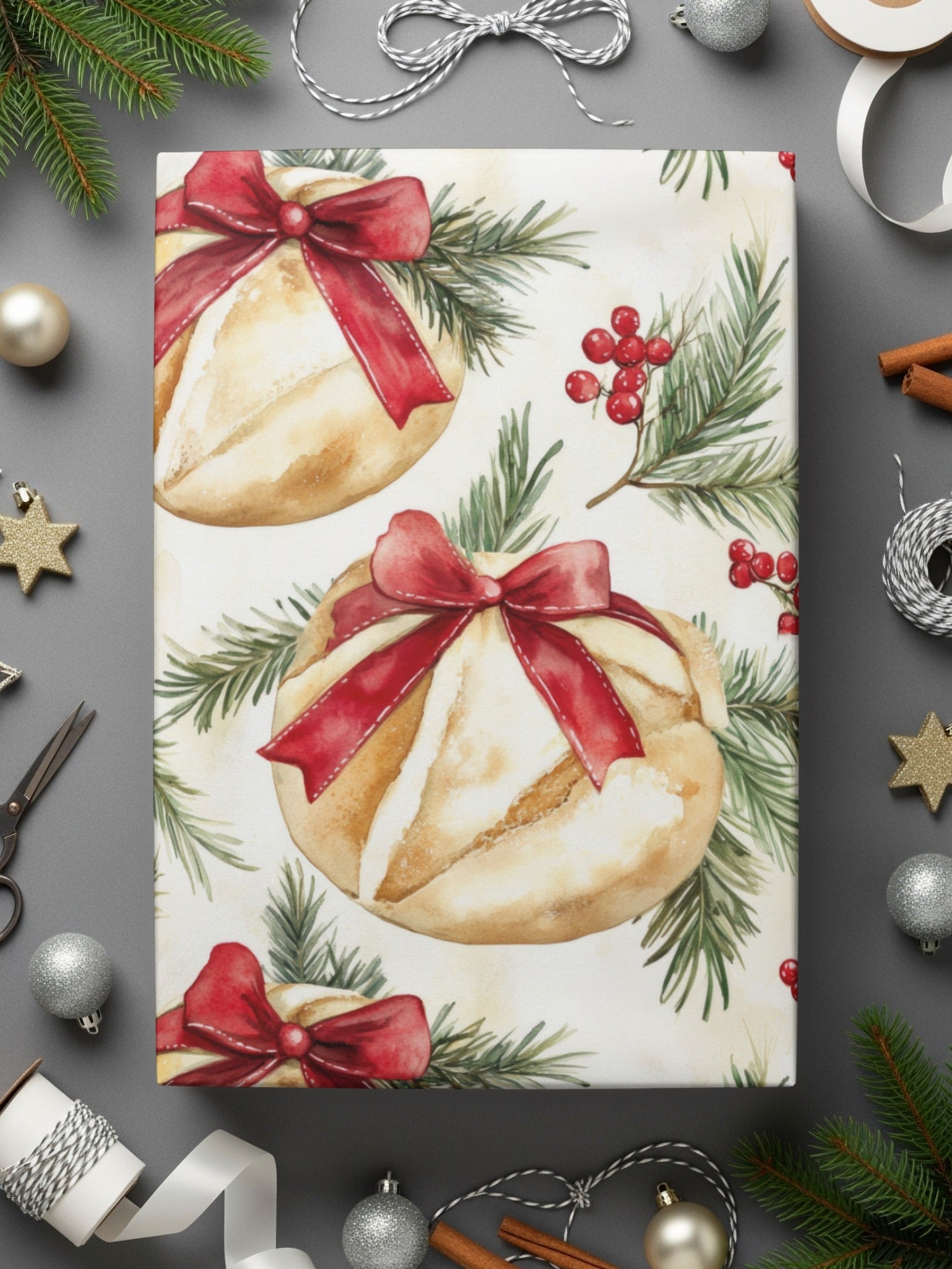 Christmas Bread Digital Paper, Holiday Baking Seamless Pattern, Winter Berries Background, Festive Repeat for Fabric and Crafts - Moore and Mountain
