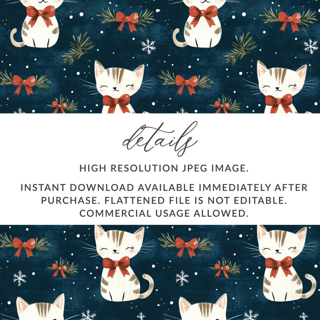 Christmas Cat Seamless Pattern Digital Paper, Cute Holiday Kitty Print for Fabric, Festive Pet Design, Christmas Animal, Gift Wrap, Crafts - Moore and Mountain