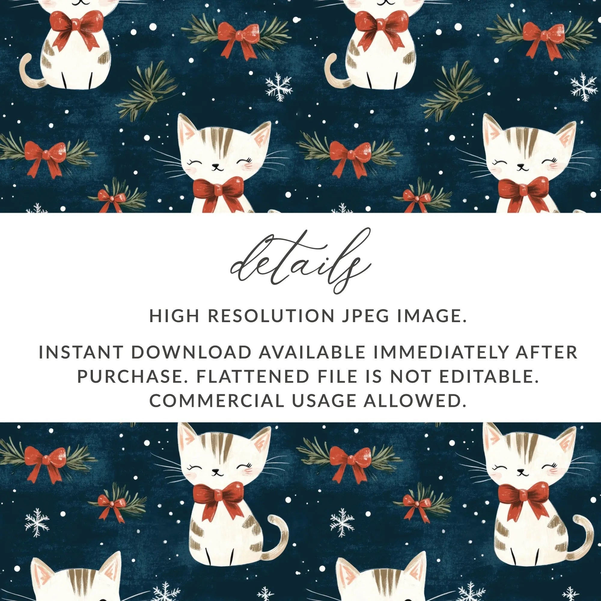 Christmas Cat Seamless Pattern Digital Paper, Cute Holiday Kitty Print for Fabric, Festive Pet Design, Christmas Animal, Gift Wrap, Crafts - Moore and Mountain