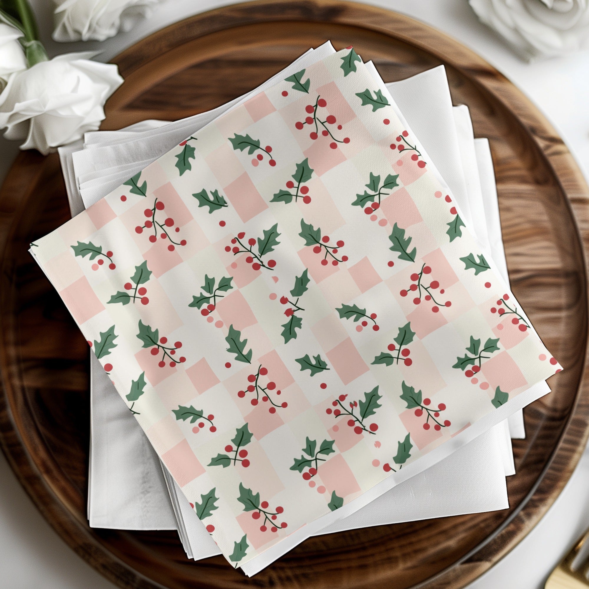 Festive Holly and Berries Christmas Tablecloth