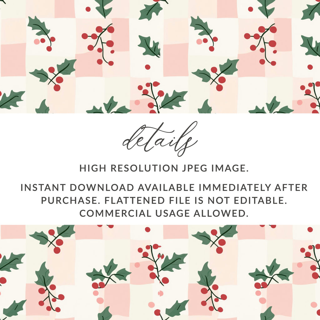 Festive Holly and Berry Pattern High Resolution JPEG Image