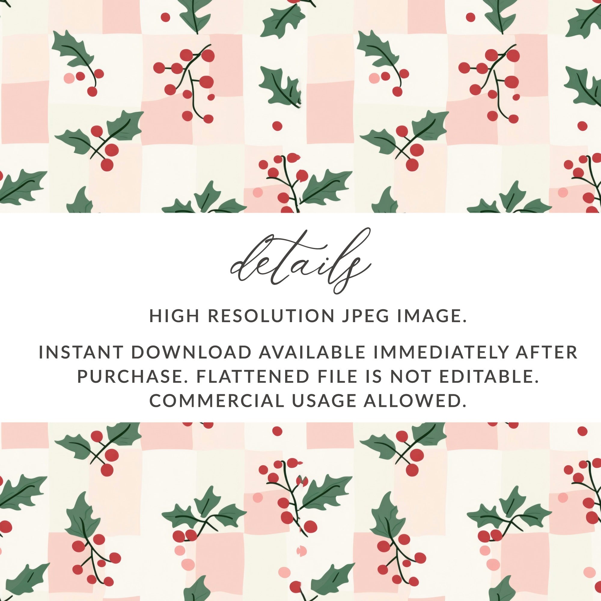 Festive Holly and Berry Pattern High Resolution JPEG Image
