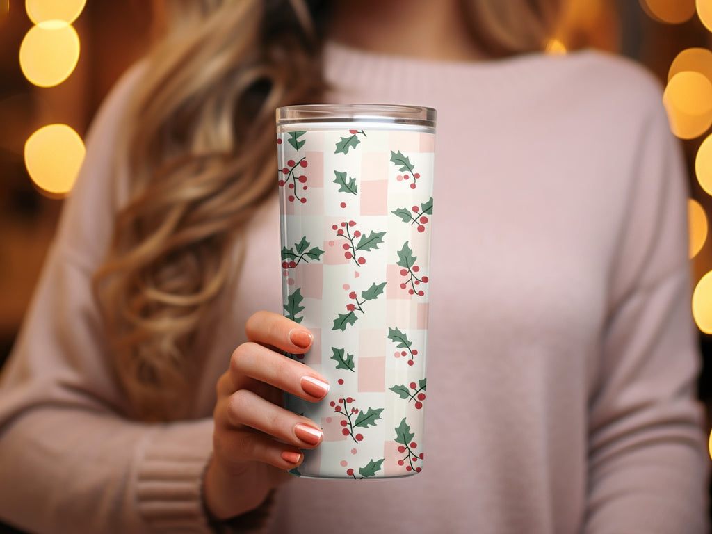 Festive Holiday Holly Berry Design Insulated Mug