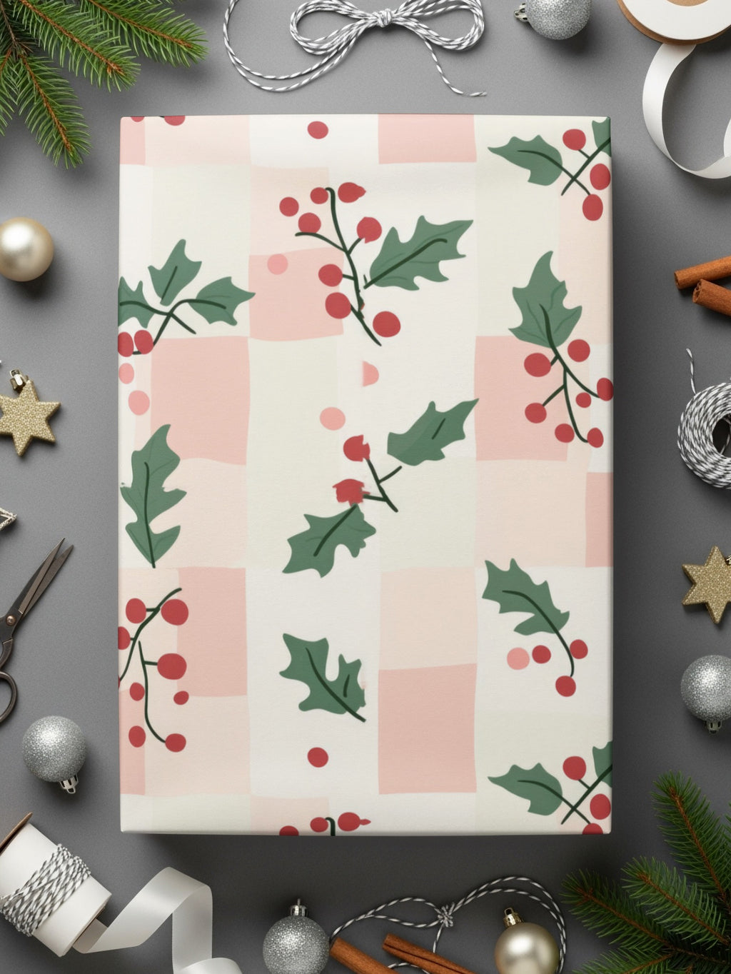 Holly Berries and Leaves Christmas Wrapping Paper